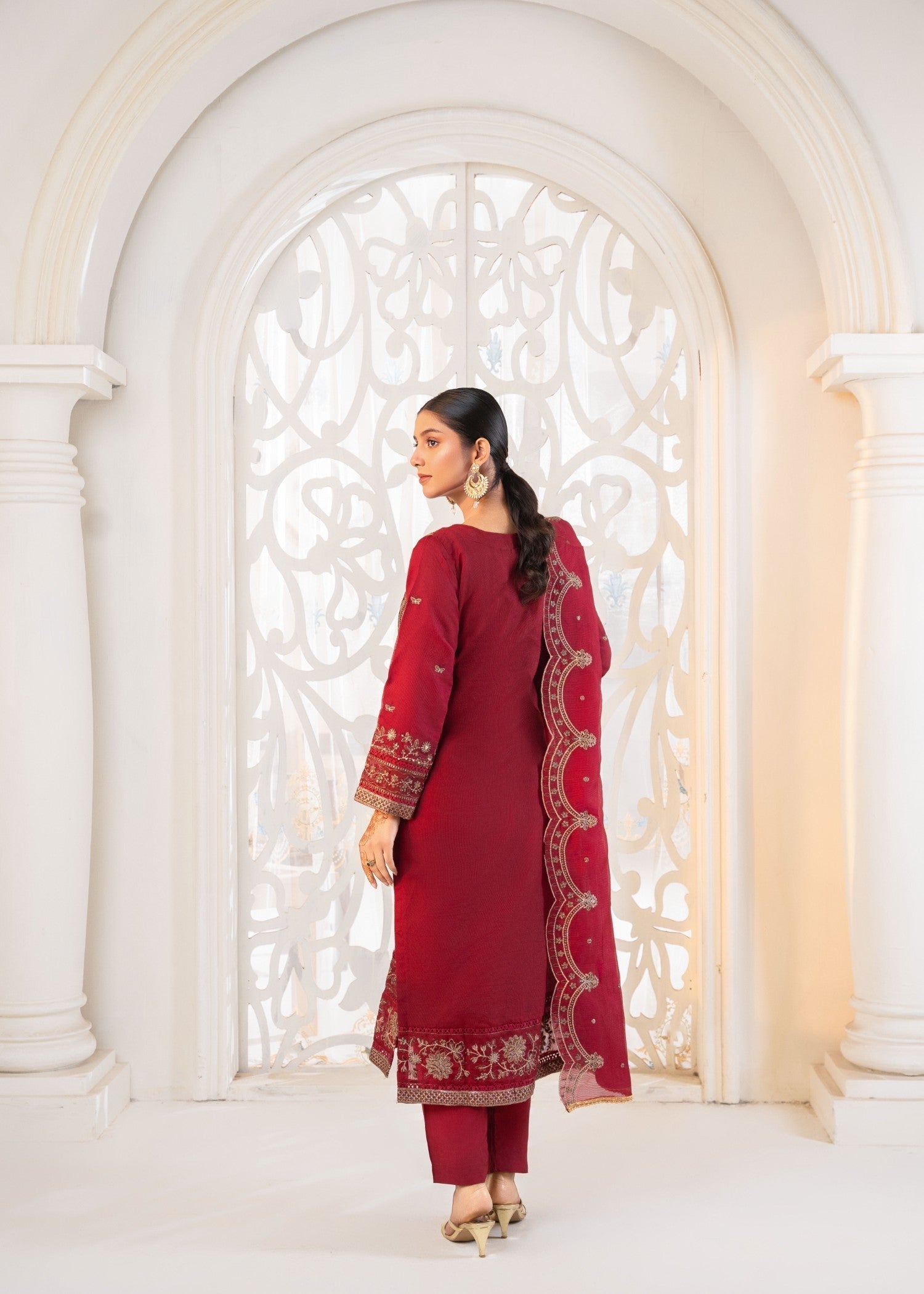 Khubsurat 3339 KH OR NT Maroon Embroidery Pearl Emblishment Women 3pcs