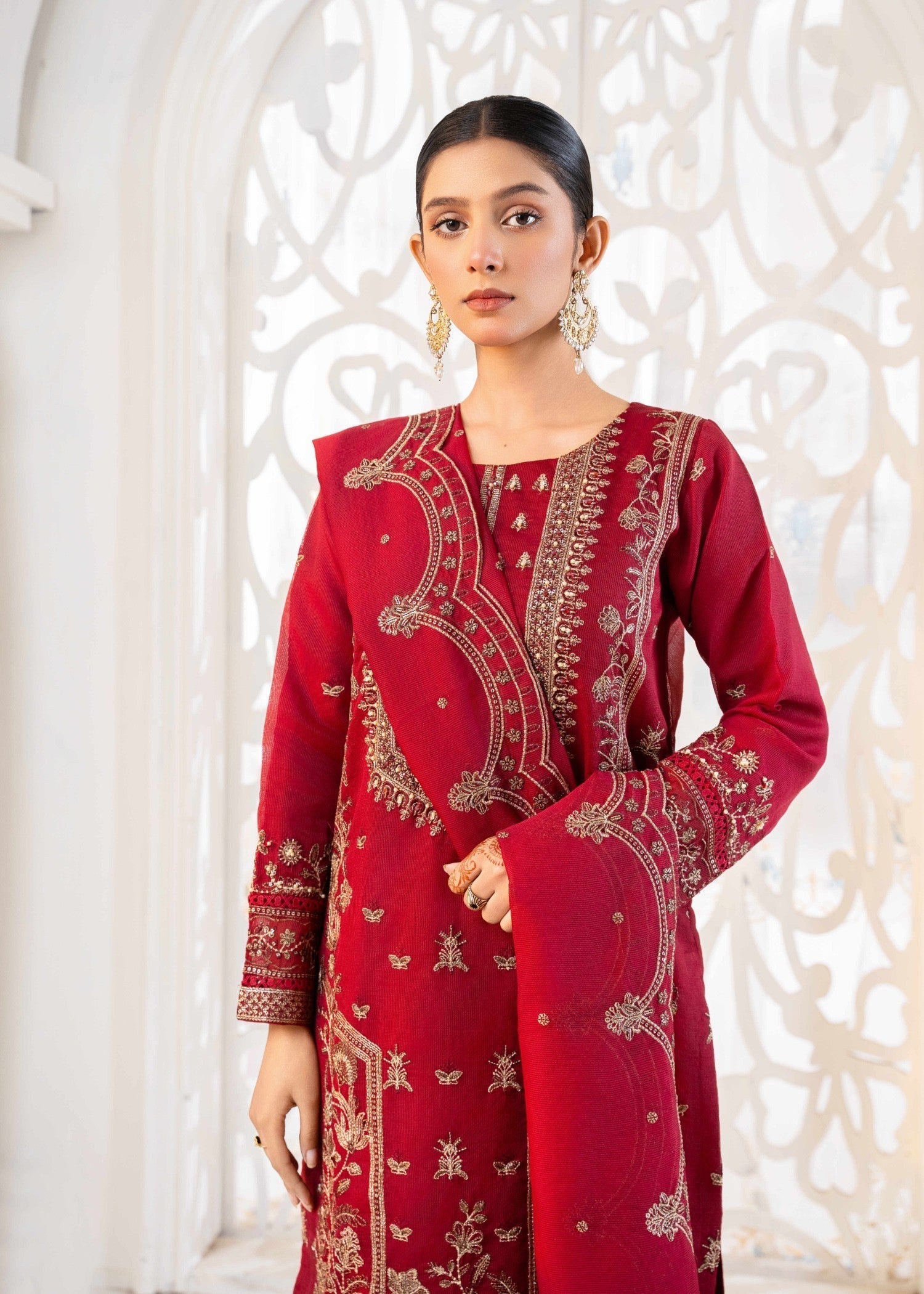 Khubsurat 3339 KH OR NT Maroon Embroidery Pearl Emblishment Women 3pcs