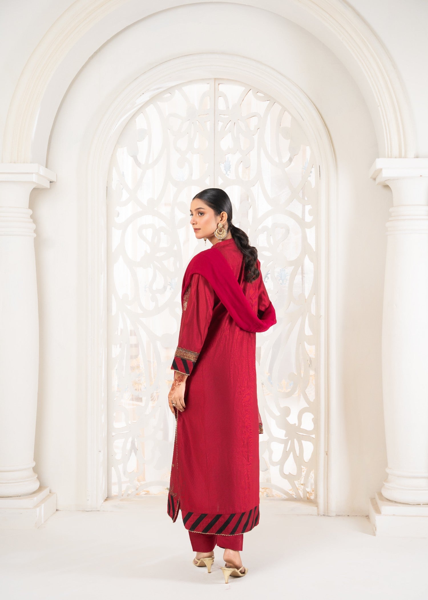 Khubsurat 3389 KH S.KTN Cherry Red Embroidery Women 3pcs