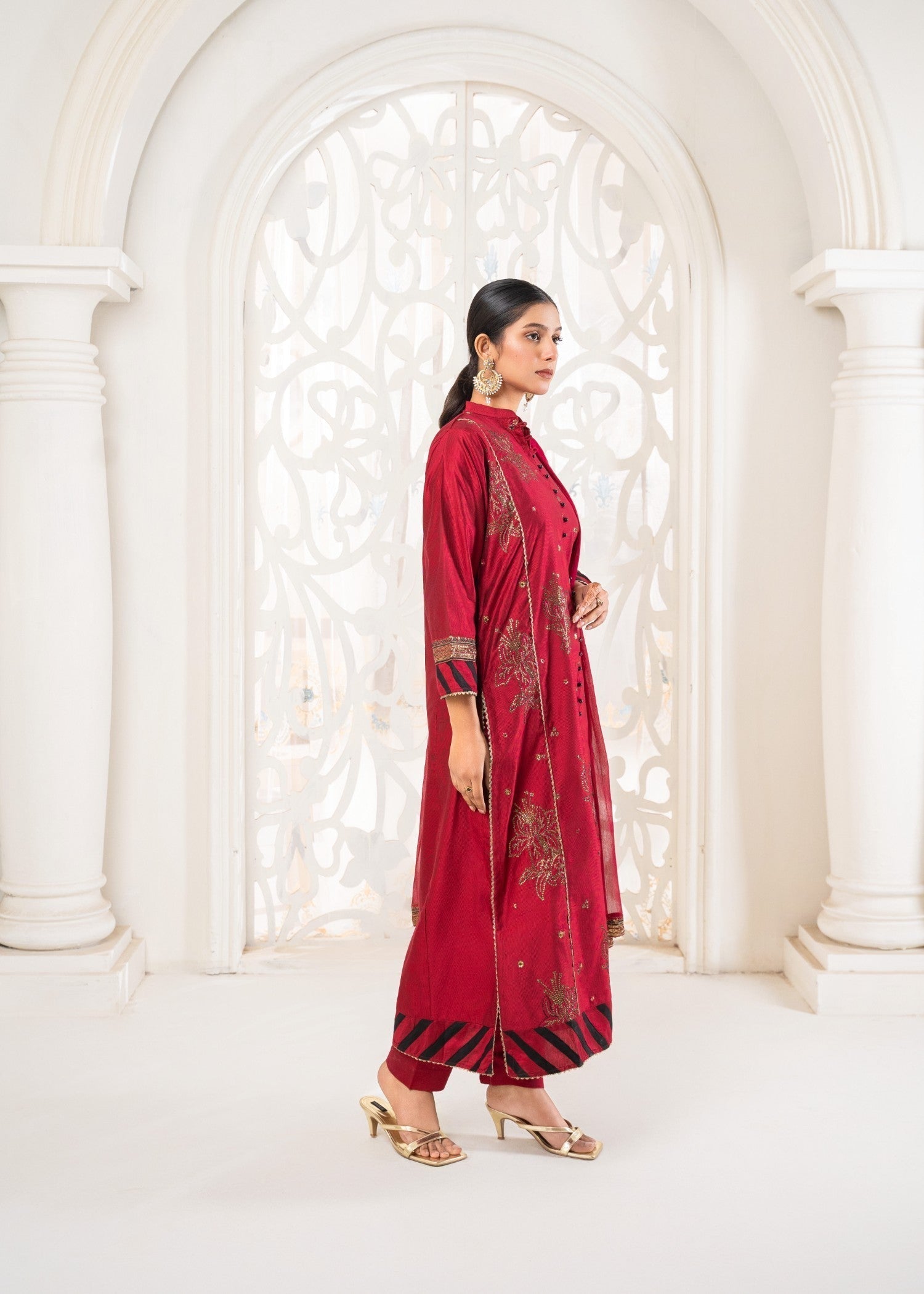 Khubsurat 3389 KH S.KTN Cherry Red Embroidery Women 3pcs