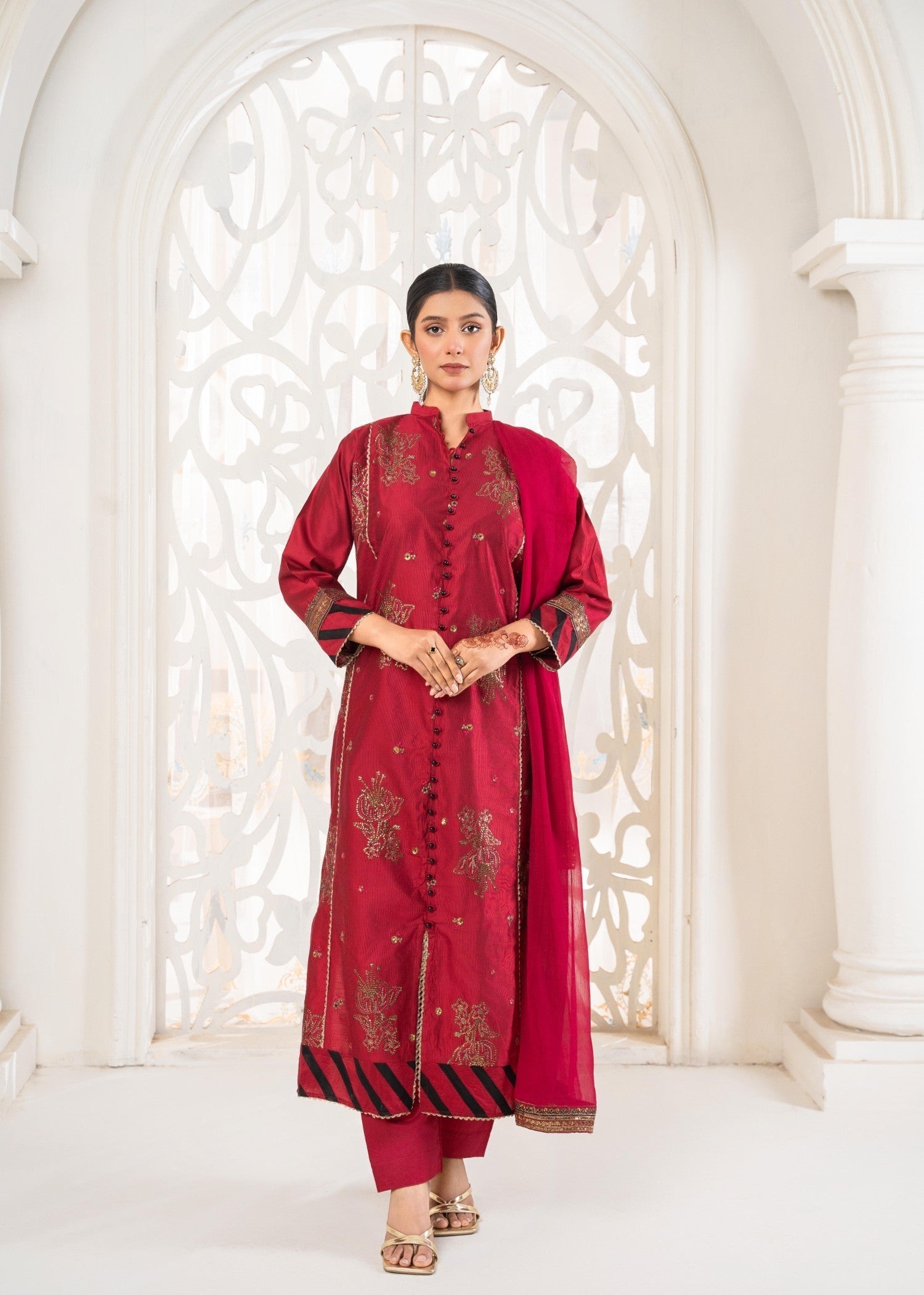Khubsurat 3389 KH S.KTN Cherry Red Embroidery Women 3pcs