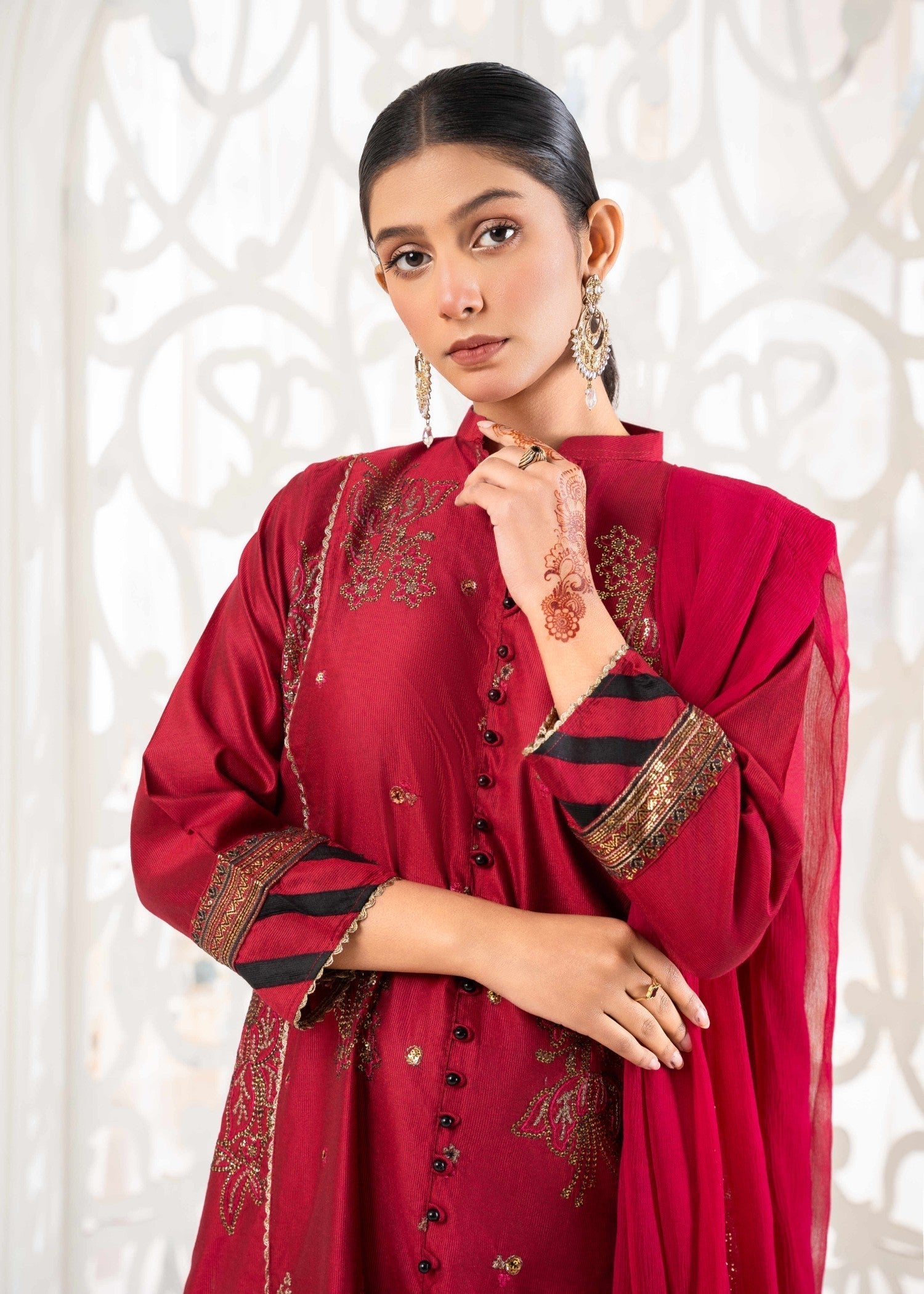 Khubsurat 3389 KH S.KTN Cherry Red Embroidery Women 3pcs