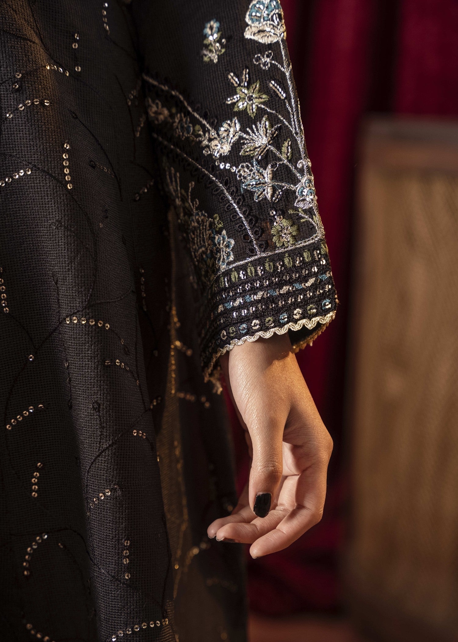 Khubsurat 3881 KH OR NT Black Embroidery Maxi Women 4pcs