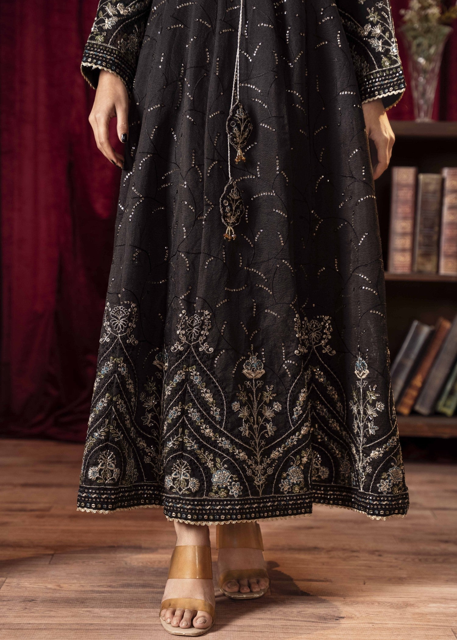 Khubsurat 3881 KH OR NT Black Embroidery Maxi Women 4pcs