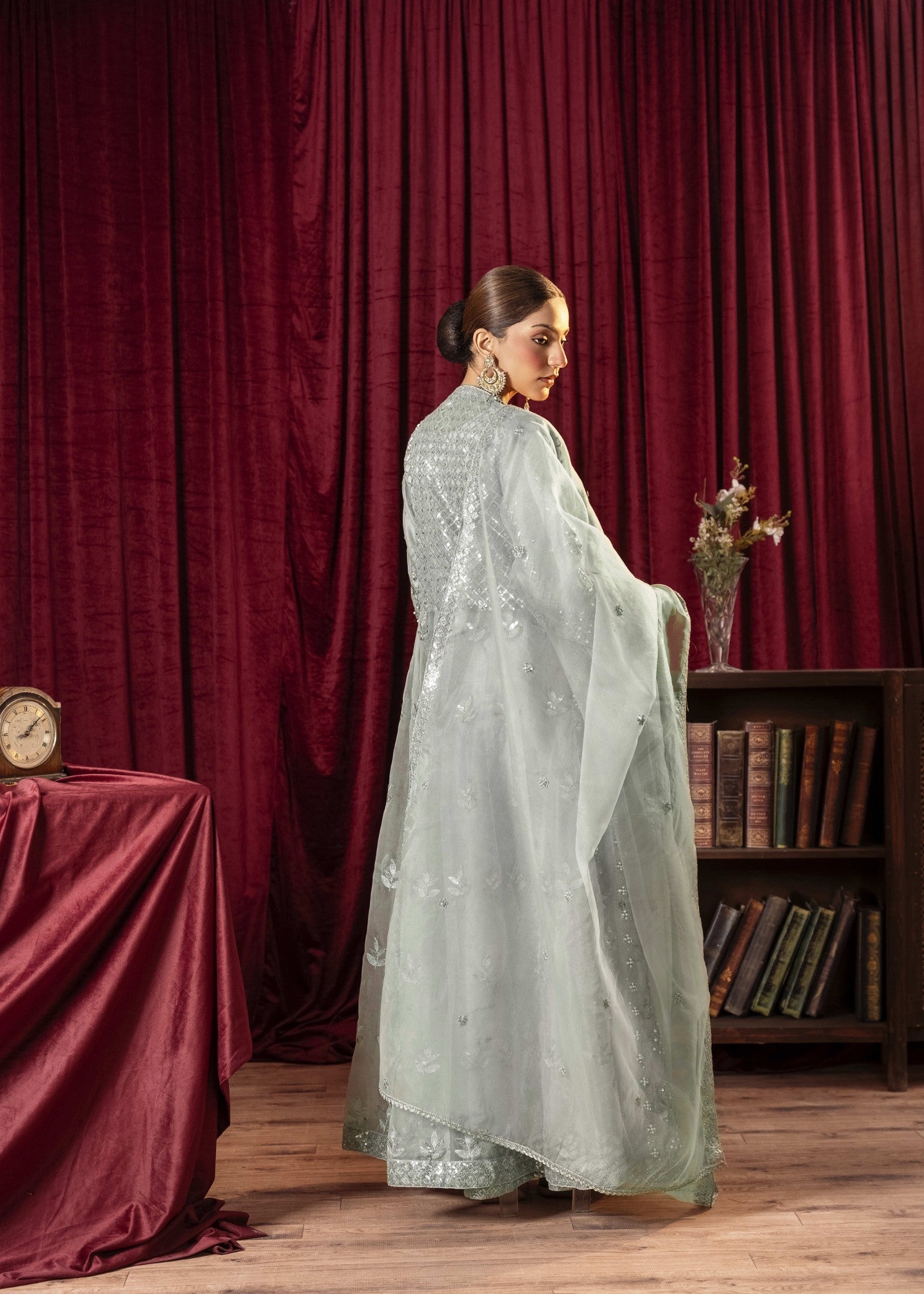 Khubsurat 3800 KH OR Aqua Embroidery Pearl Embellishment Gown Women 4pcs