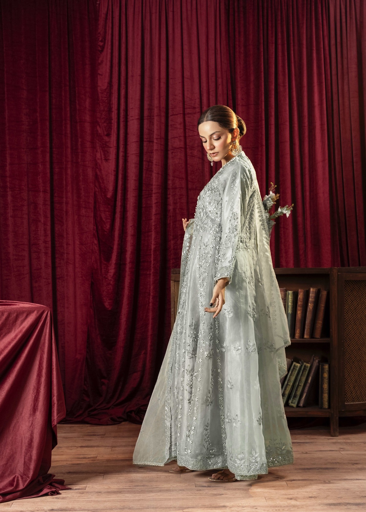 Khubsurat 3800 KH OR Aqua Embroidery Pearl Embellishment Gown Women 4pcs