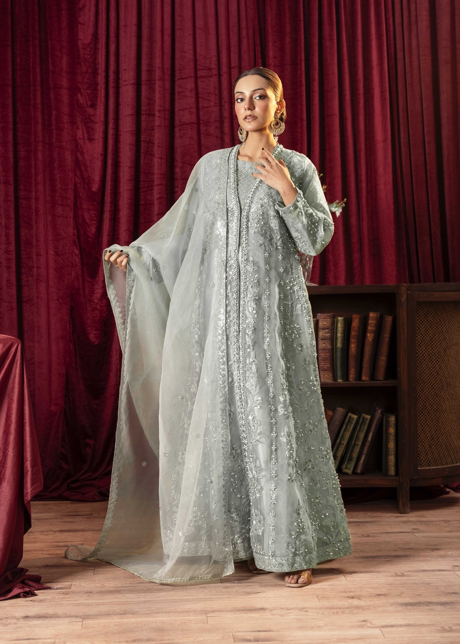 Khubsurat 3800 KH OR Aqua Embroidery Pearl Embellishment Gown Women 4pcs