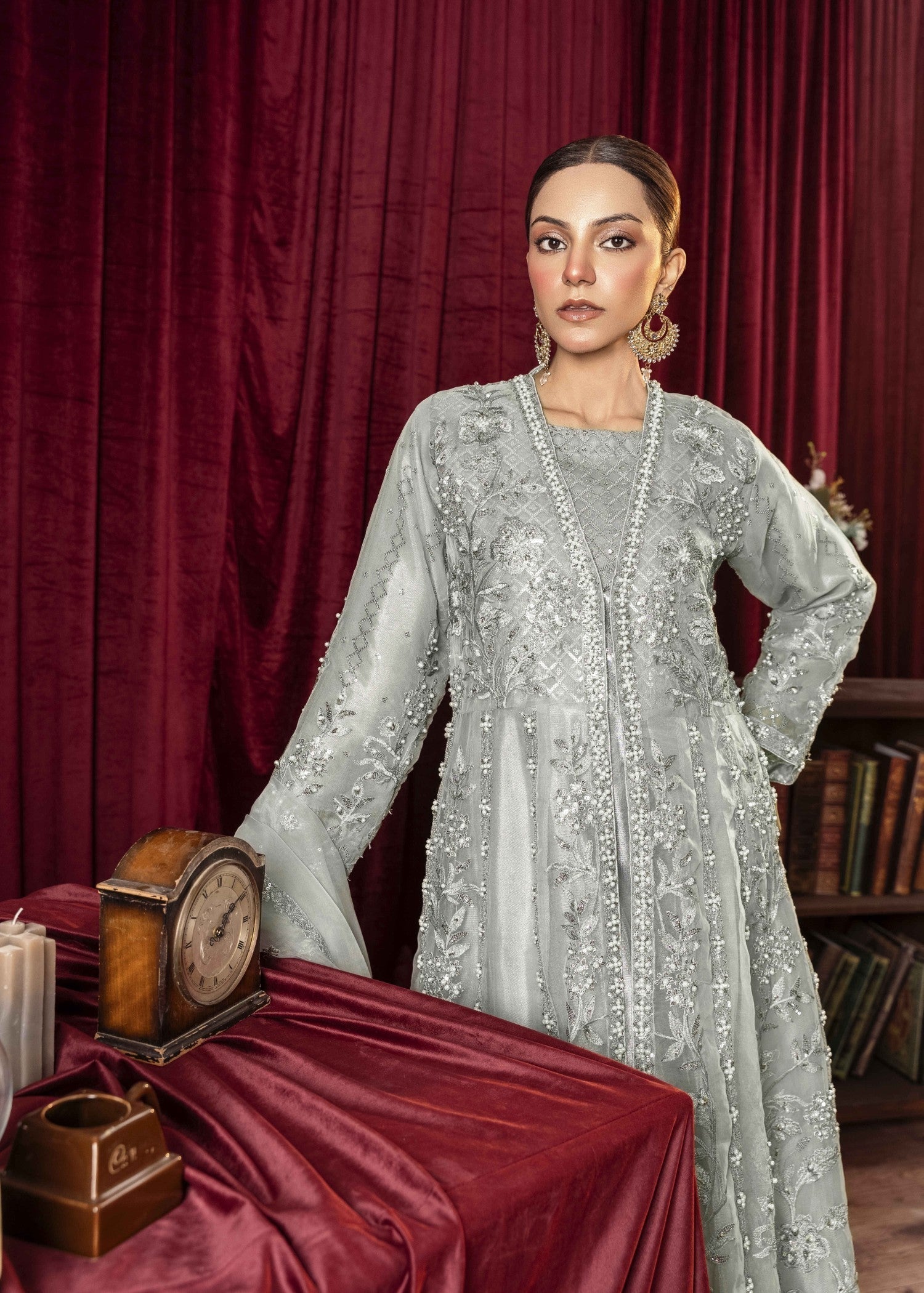 Khubsurat 3800 KH OR Aqua Embroidery Pearl Embellishment Gown Women 4pcs