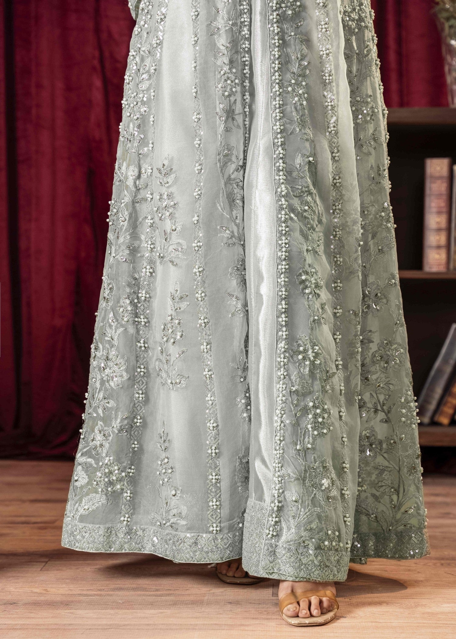 Khubsurat 3800 KH OR Aqua Embroidery Pearl Embellishment Gown Women 4pcs