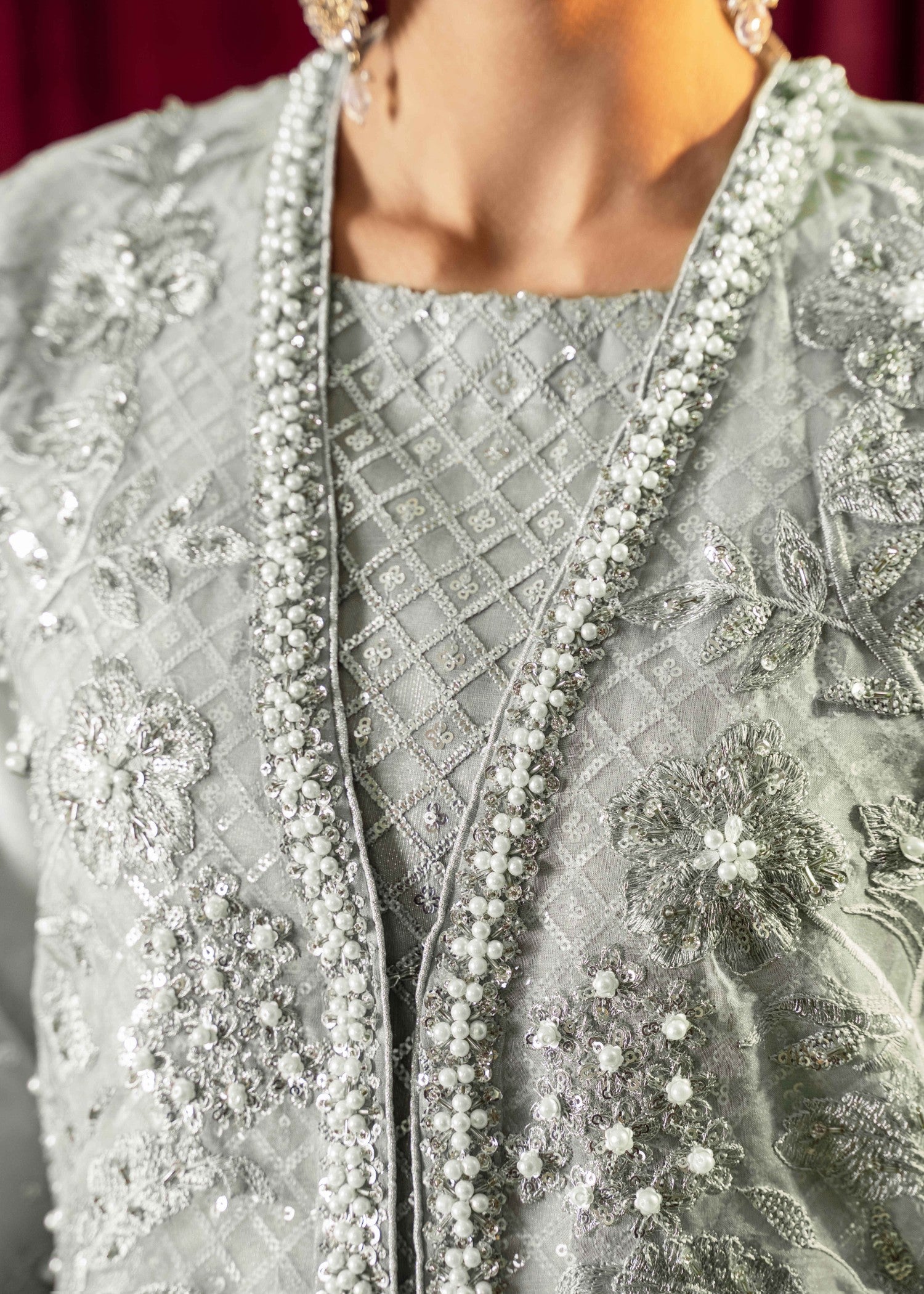 Khubsurat 3800 KH OR Aqua Embroidery Pearl Embellishment Gown Women 4pcs