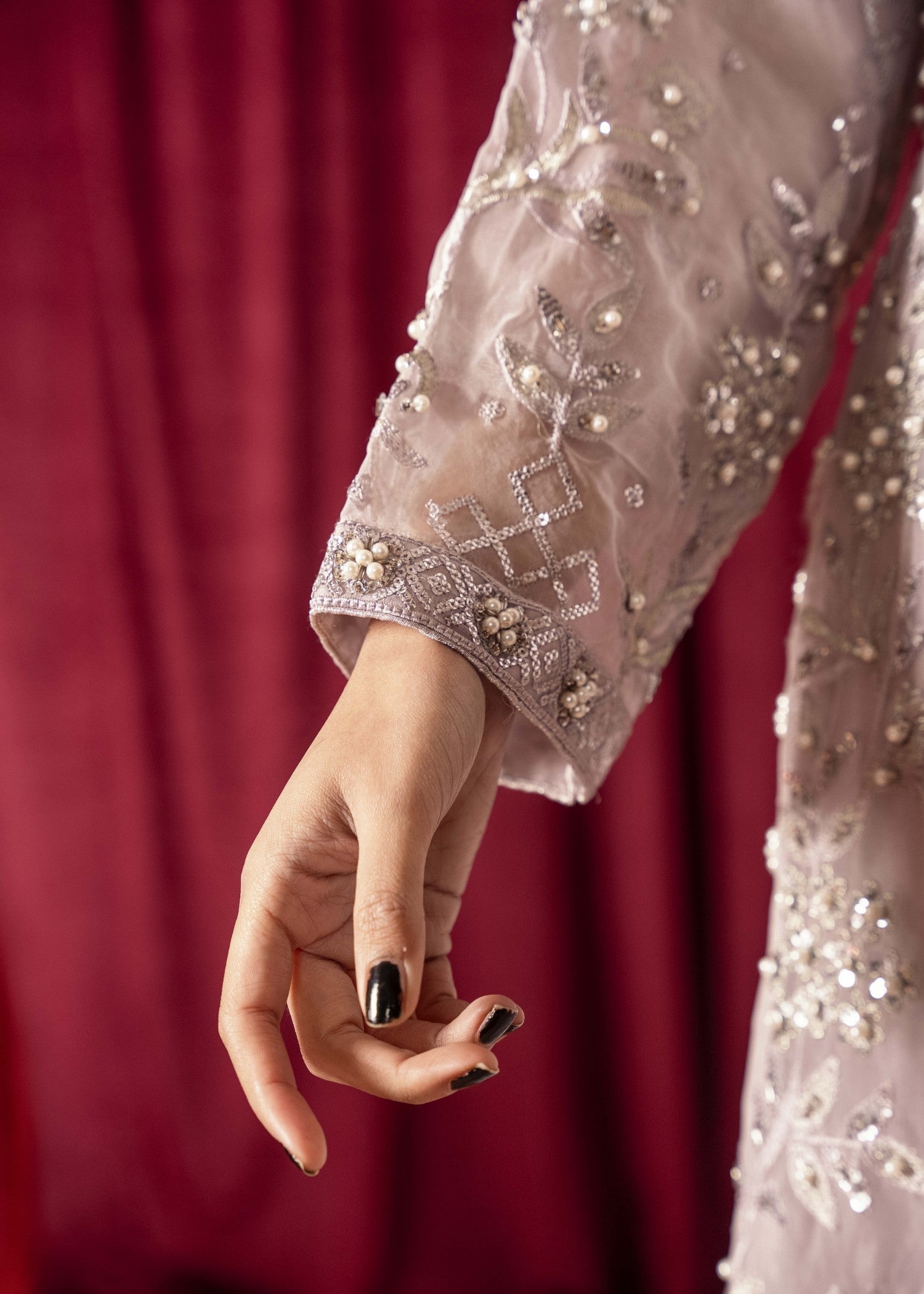 Khubsurat 3800 KH OR Lavender Embroidery Pearl Embellishment Gown Women 4pcs