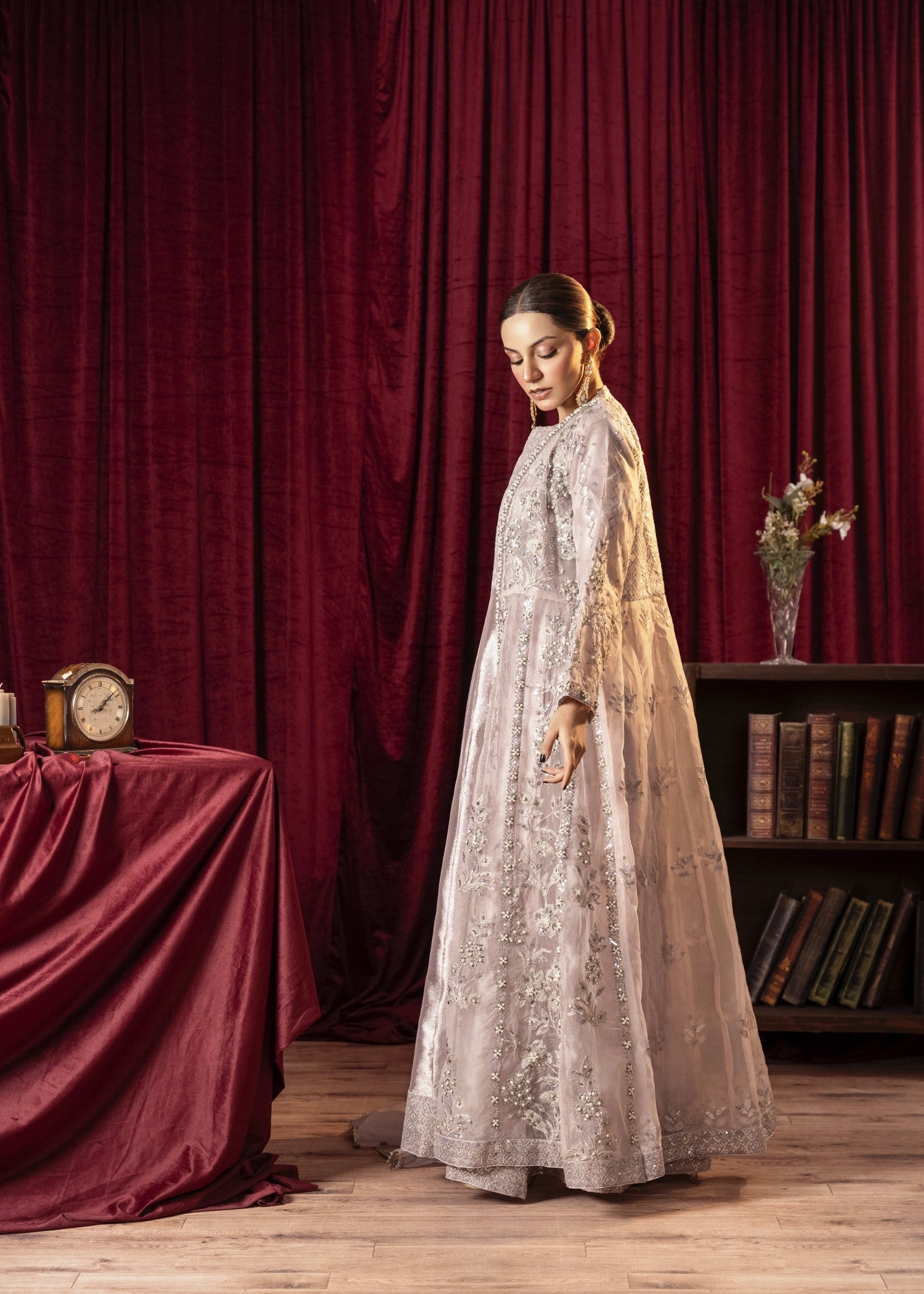 Khubsurat 3800 KH OR Lavender Embroidery Pearl Embellishment Gown Women 4pcs