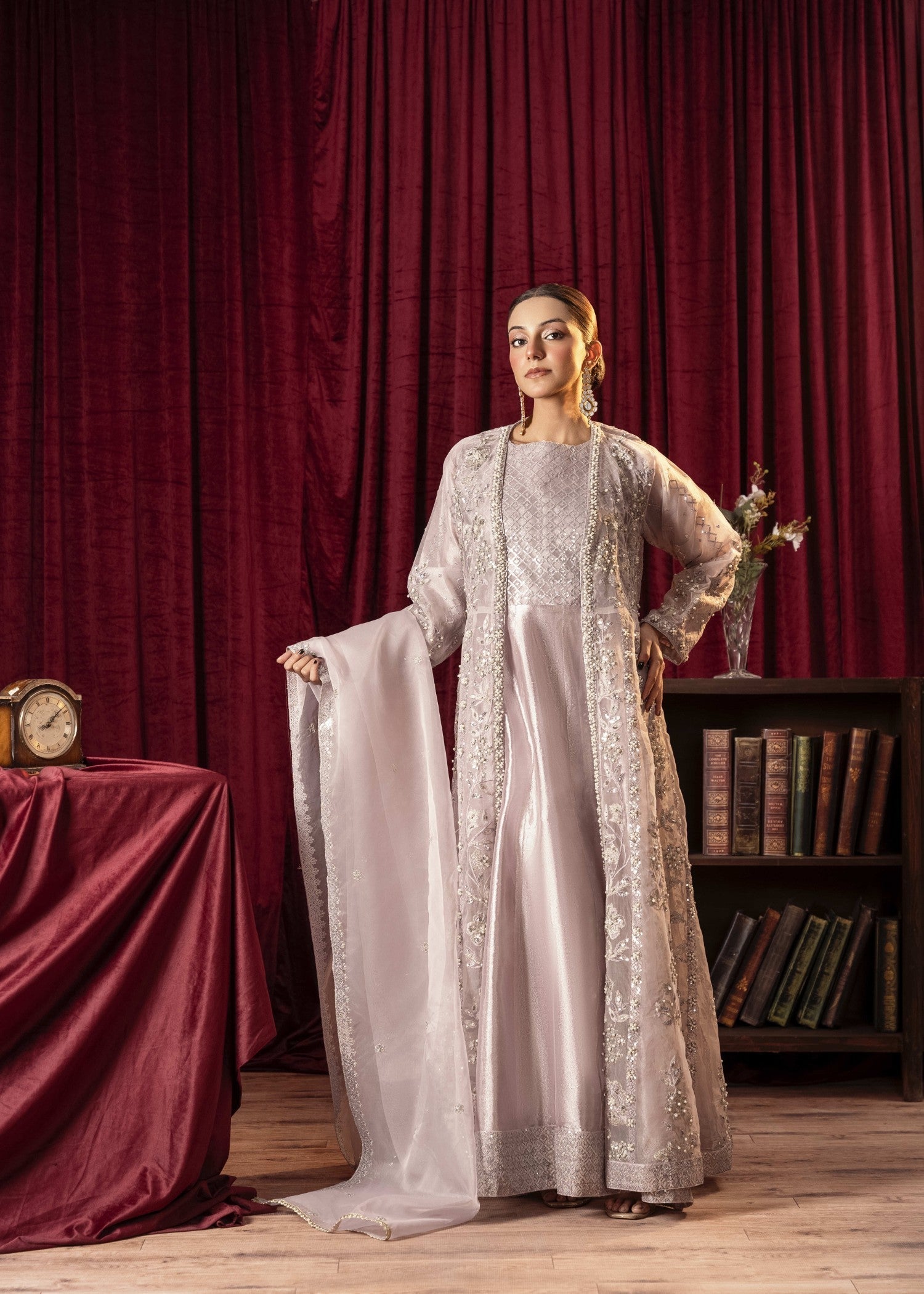 Khubsurat 3800 KH OR Lavender Embroidery Pearl Embellishment Gown Women 4pcs