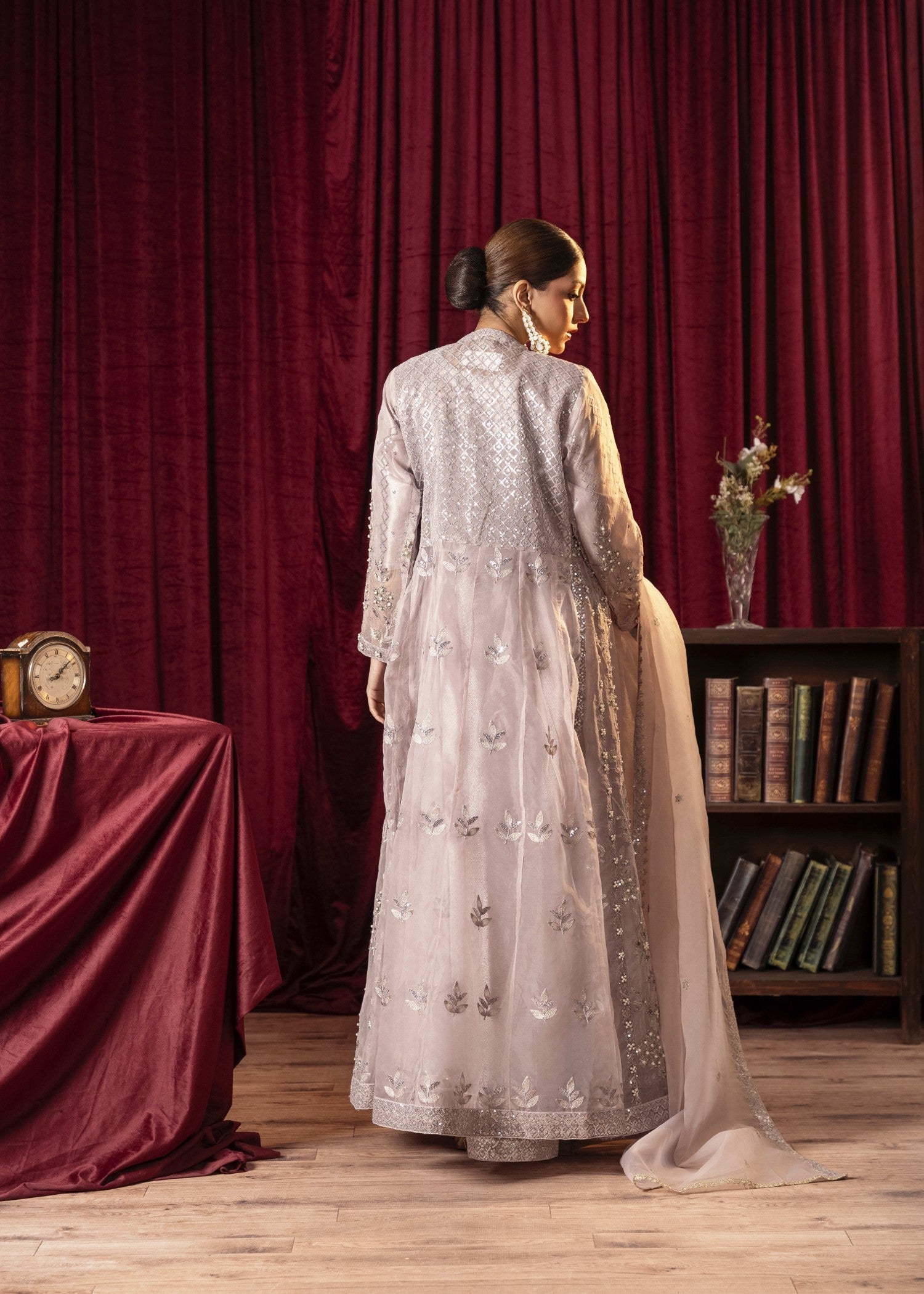 Khubsurat 3800 KH OR Lavender Embroidery Pearl Embellishment Gown Women 4pcs