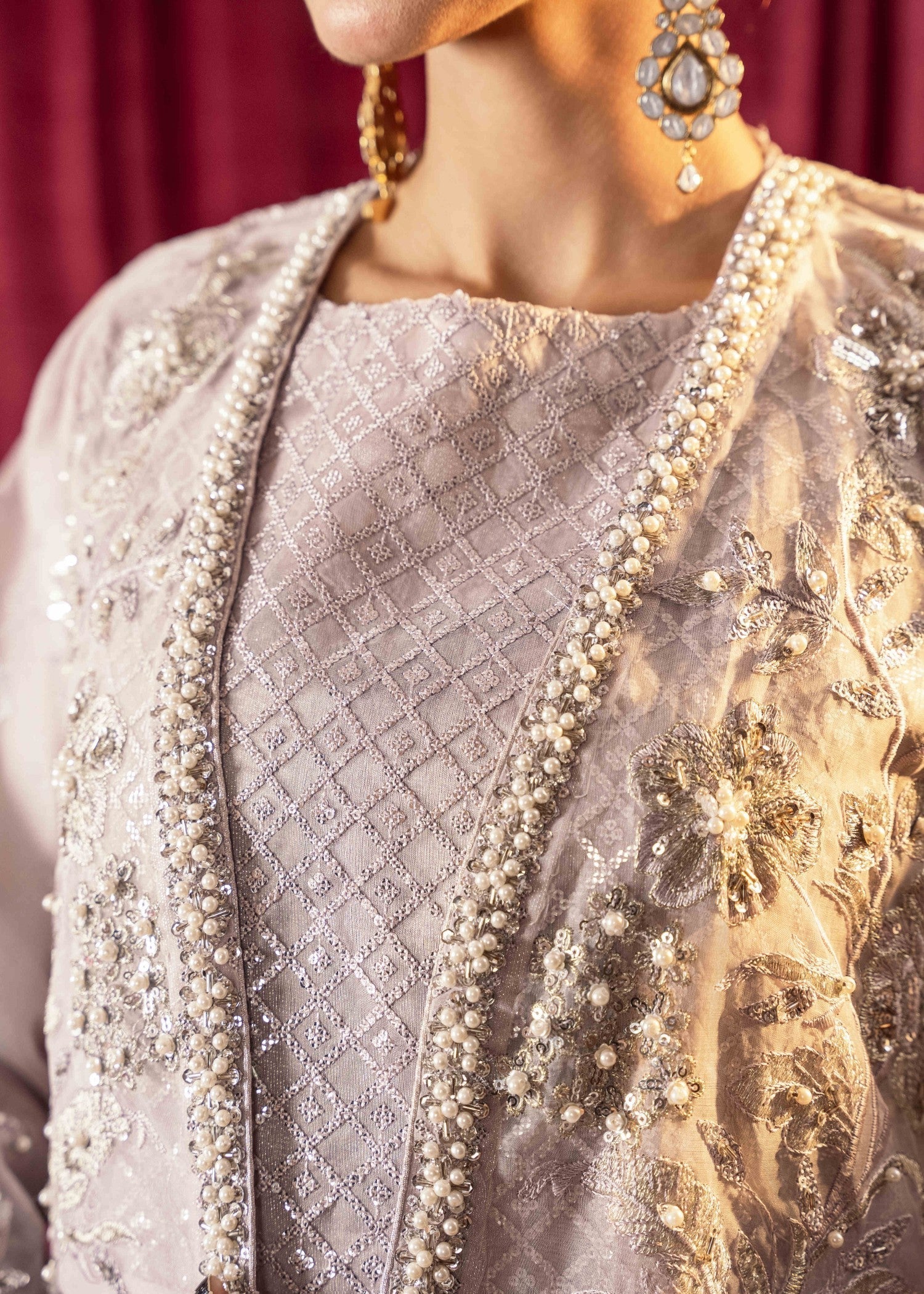 Khubsurat 3800 KH OR Lavender Embroidery Pearl Embellishment Gown Women 4pcs