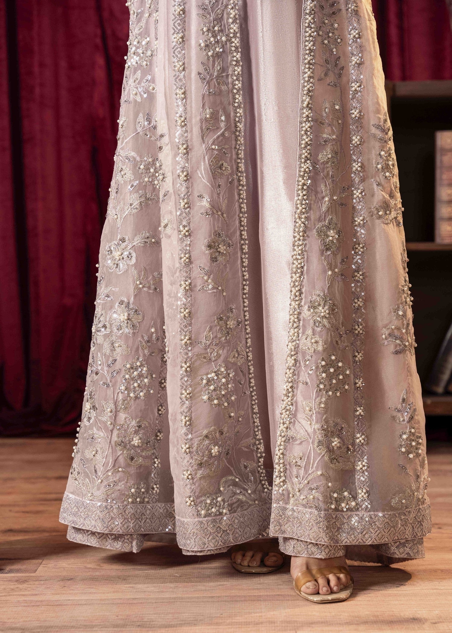 Khubsurat 3800 KH OR Lavender Embroidery Pearl Embellishment Gown Women 4pcs