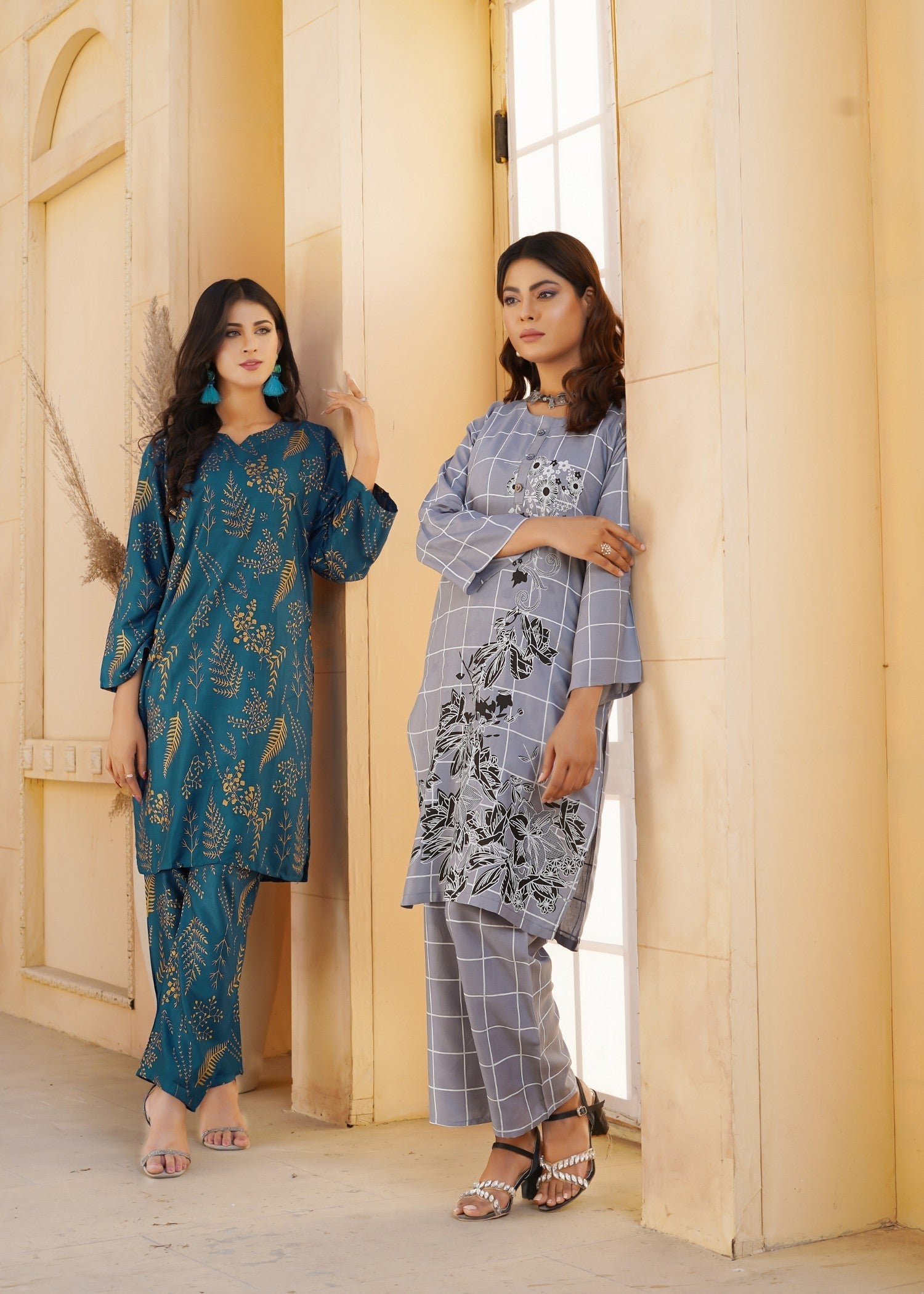 Hamna Kalim Rahat Two Piece: Linen Outfit with Floral Block Printing Women 2pcs