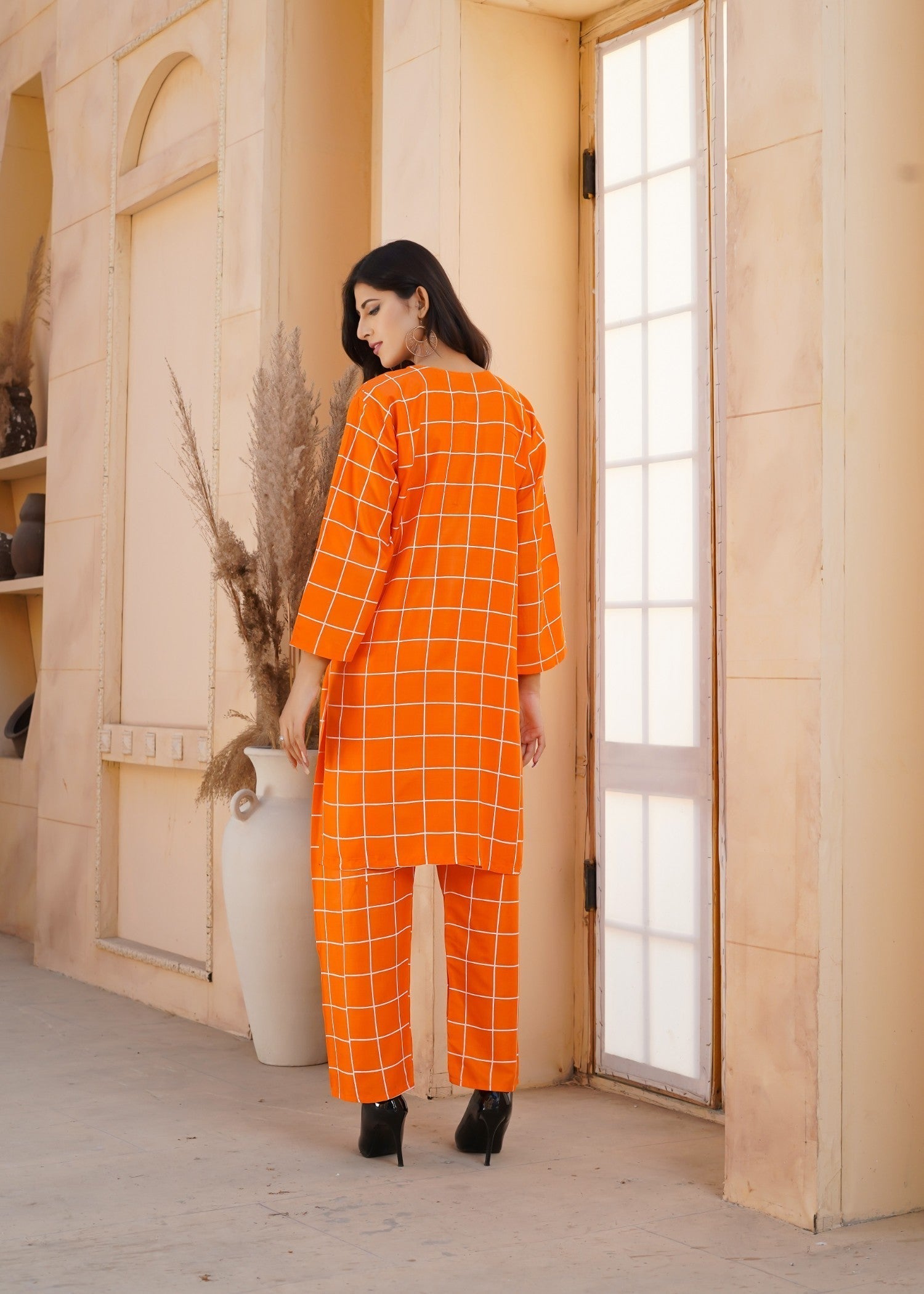 Hamna Kalim Royal Two Piece Ensemble: Embrace Regal Style Orange Women 2pcs