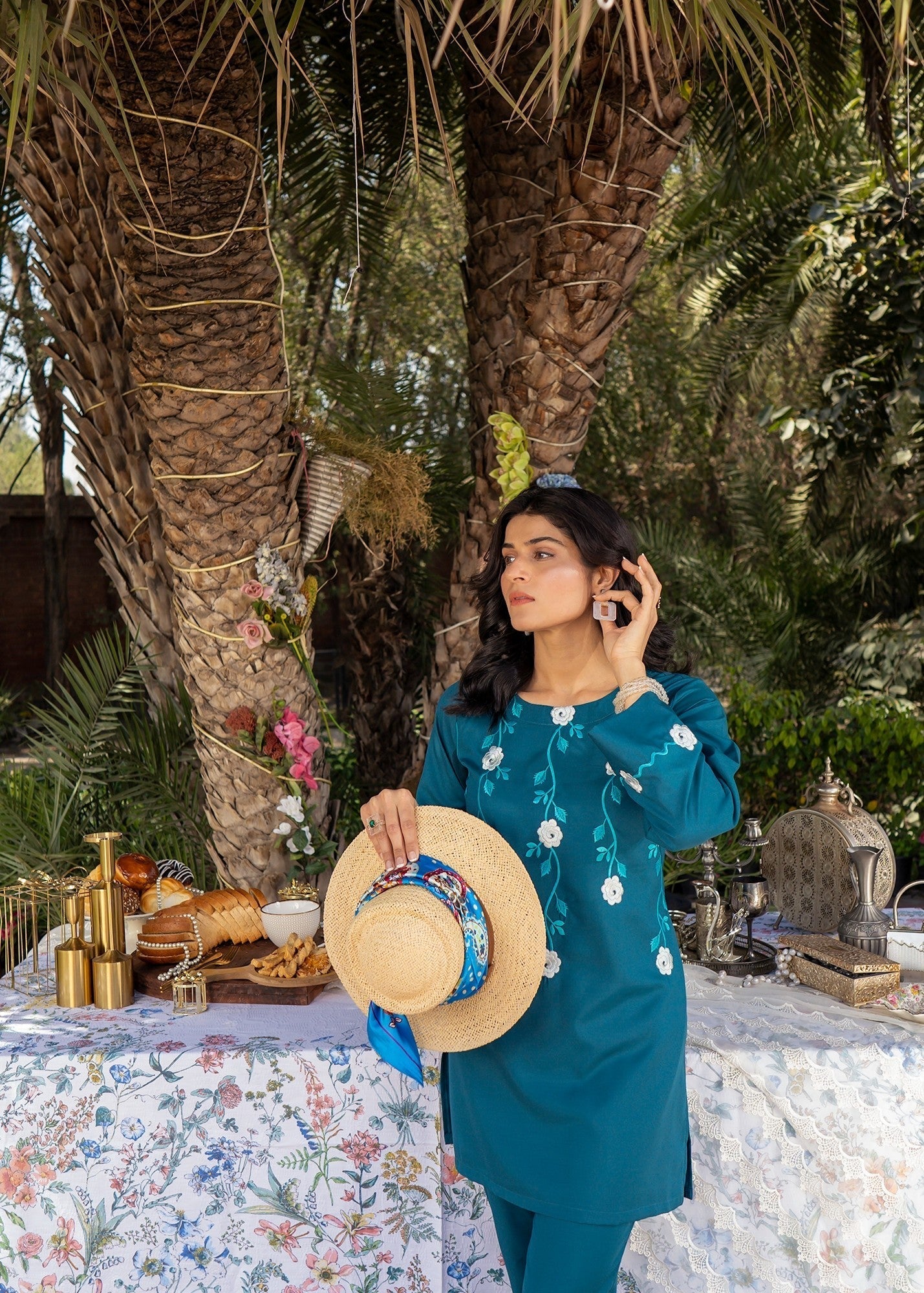 Vestilewear Teal Embroidered Women Co Ord Sets Stitched Suit (All Season) VW06 C Women 2pcs