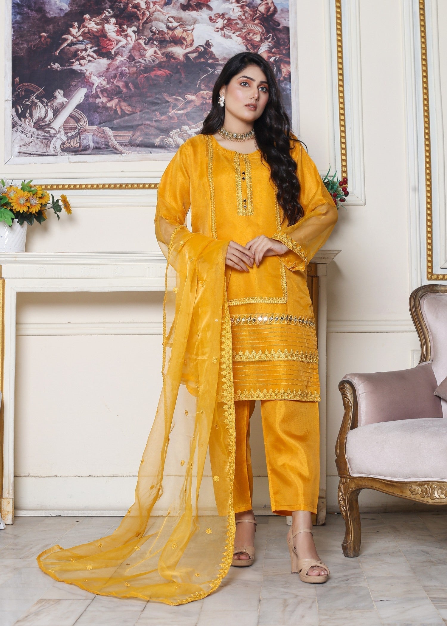 Hamna Kalim Nafasat Three Piece: Luxurious with Embroidery and Organza Dupatta Women 3pcs