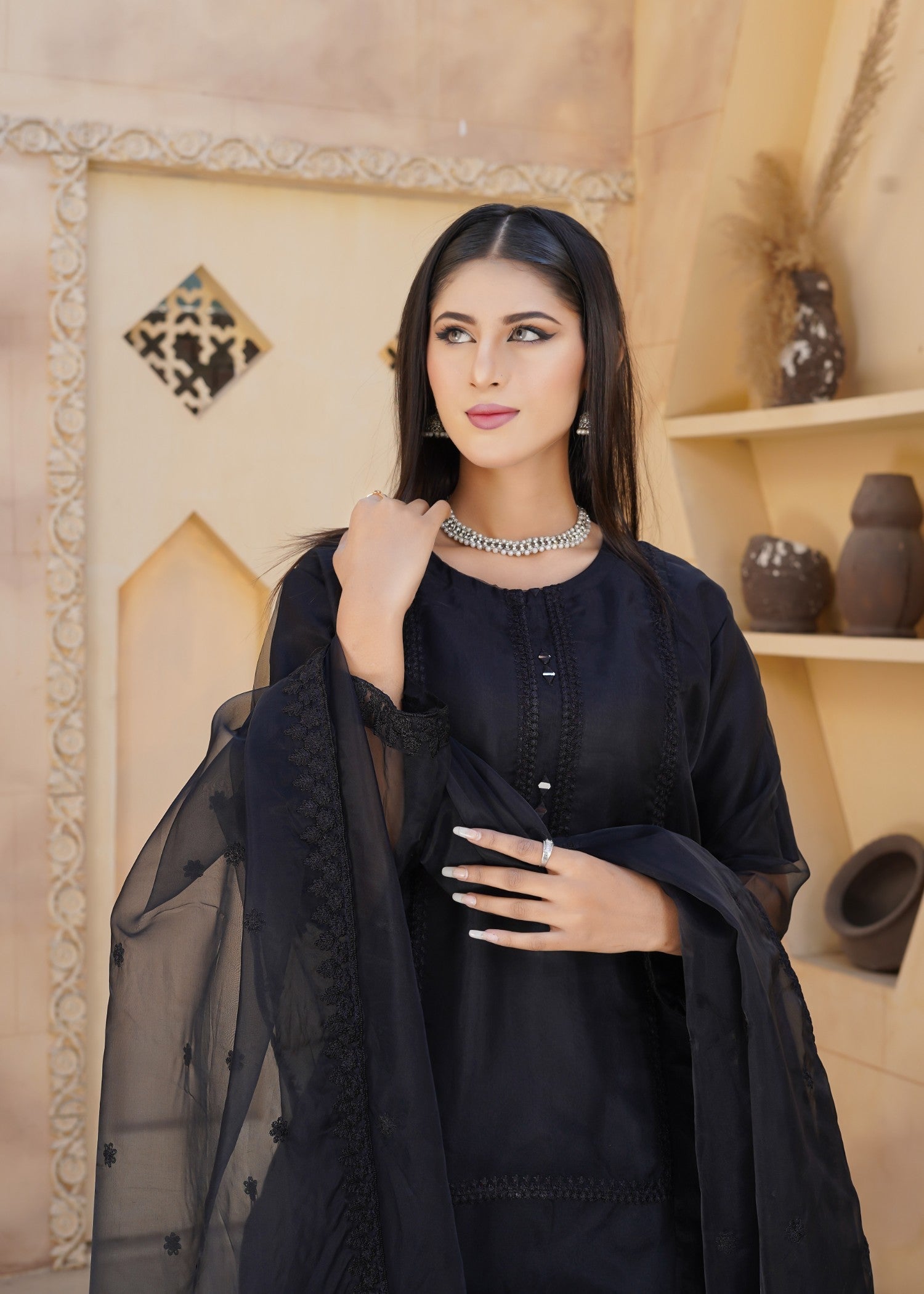 Hamna Kalim Dilruba Three Piece Bridal Suit with Embroidery Black Women 3pcs