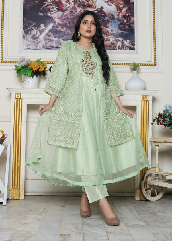 Hamna Kalim Nazakat Pearl Accented Maxi with Embroidered Gown Shirt Women 3pcs