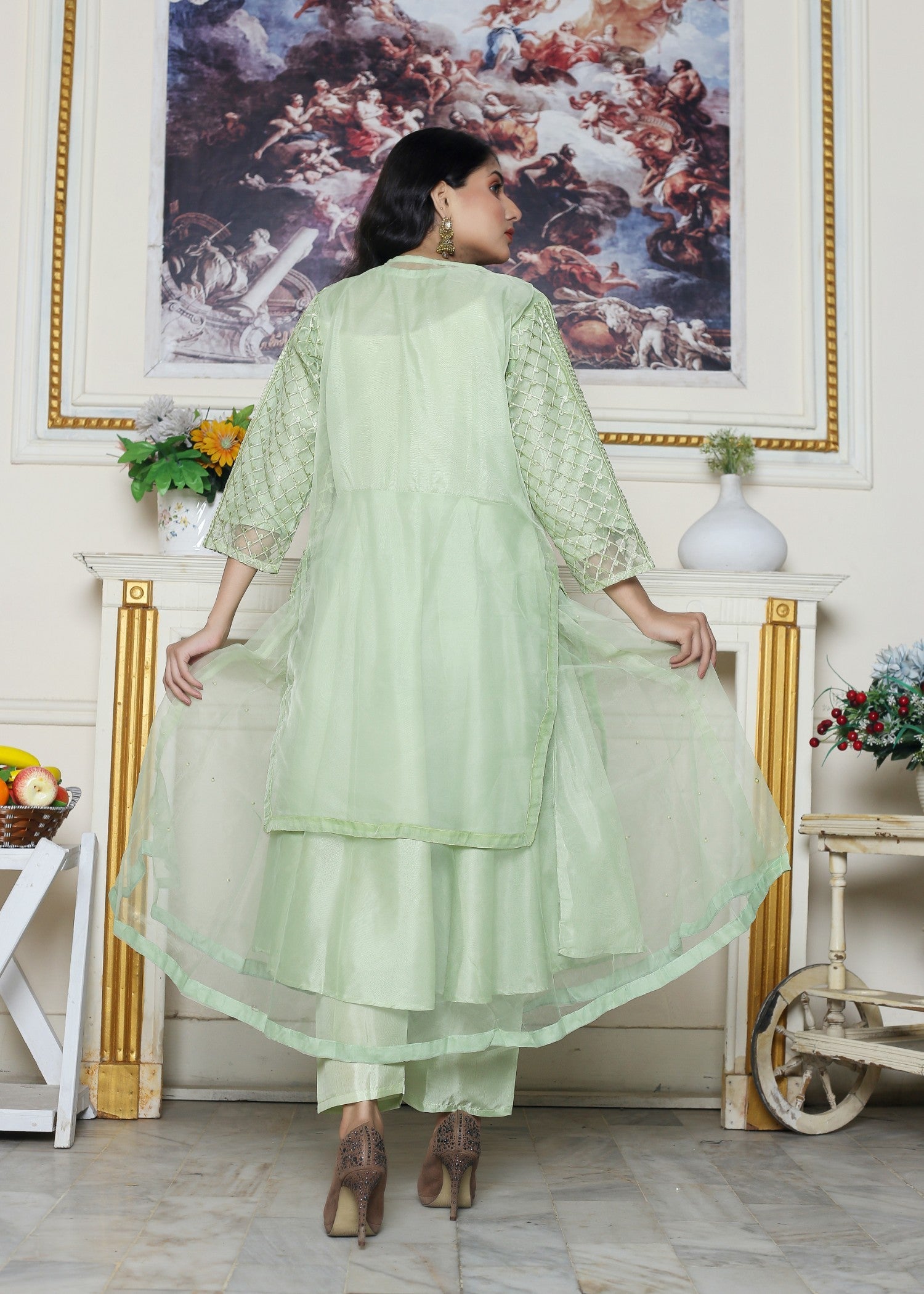 Hamna Kalim Nazakat Pearl Accented Maxi with Embroidered Gown Shirt Women 3pcs