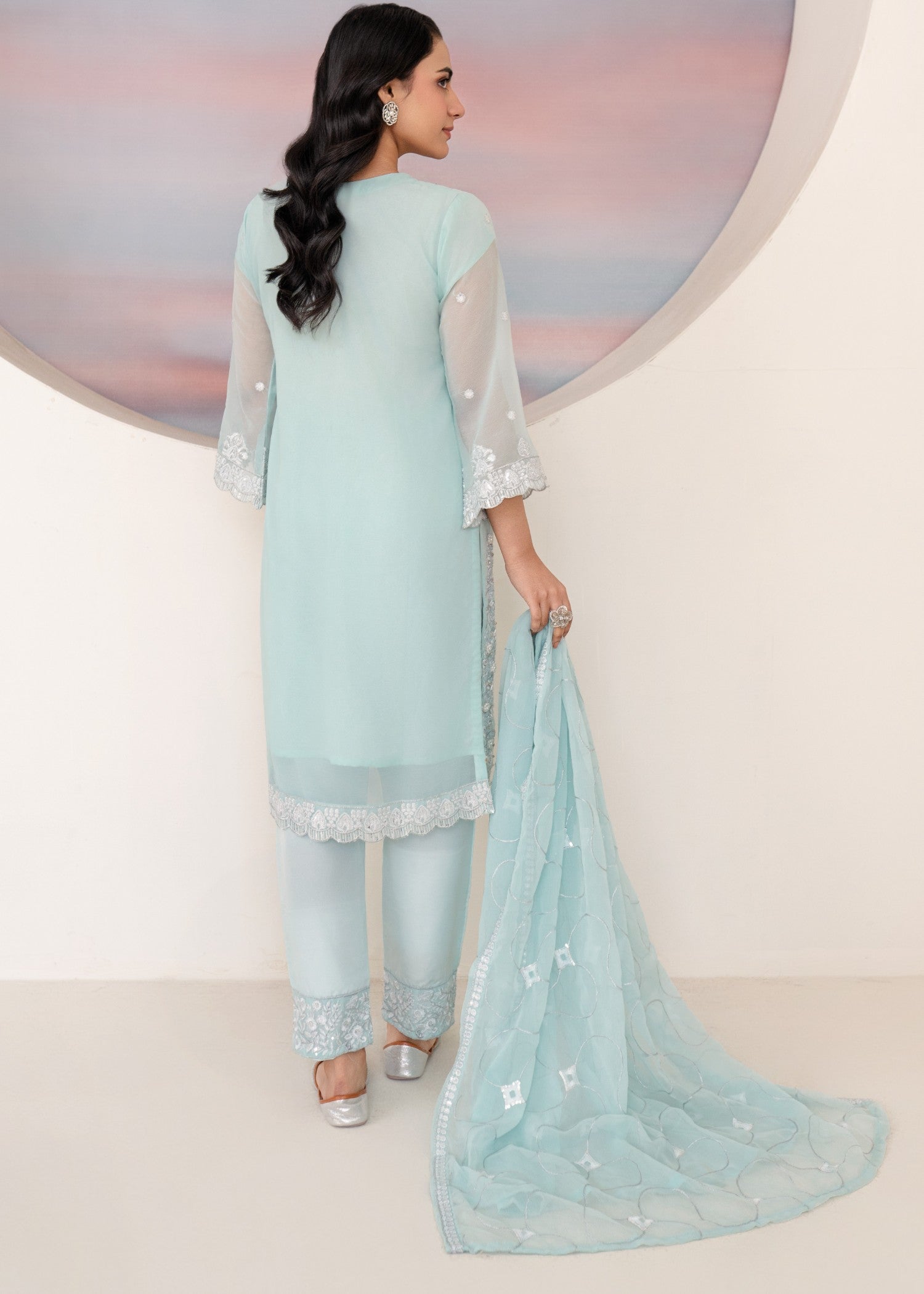Four Season Boutique SHABNAM CHIFFON ICE BLUE Women 3pcs