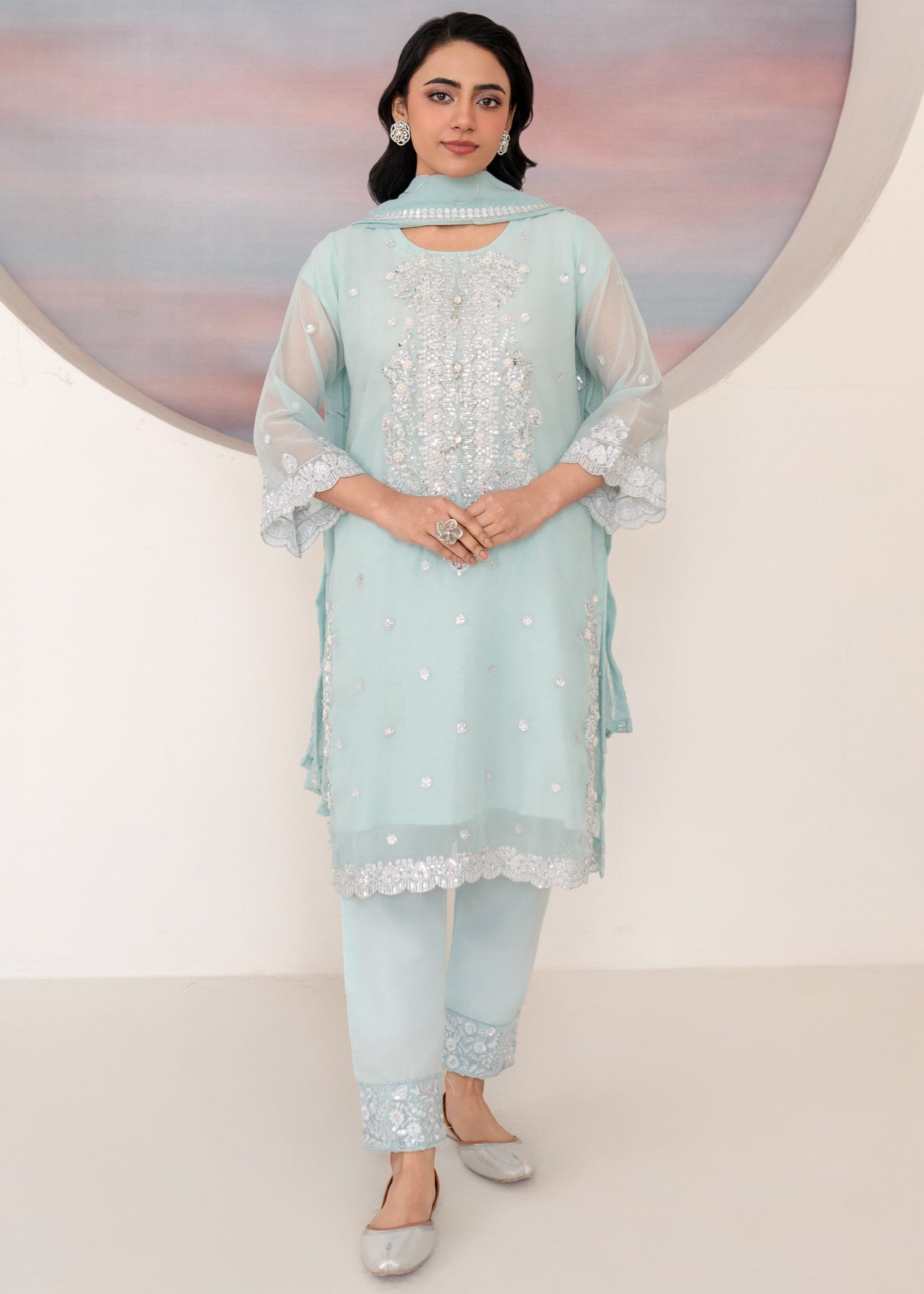 Four Season Boutique SHABNAM CHIFFON ICE BLUE Women 3pcs