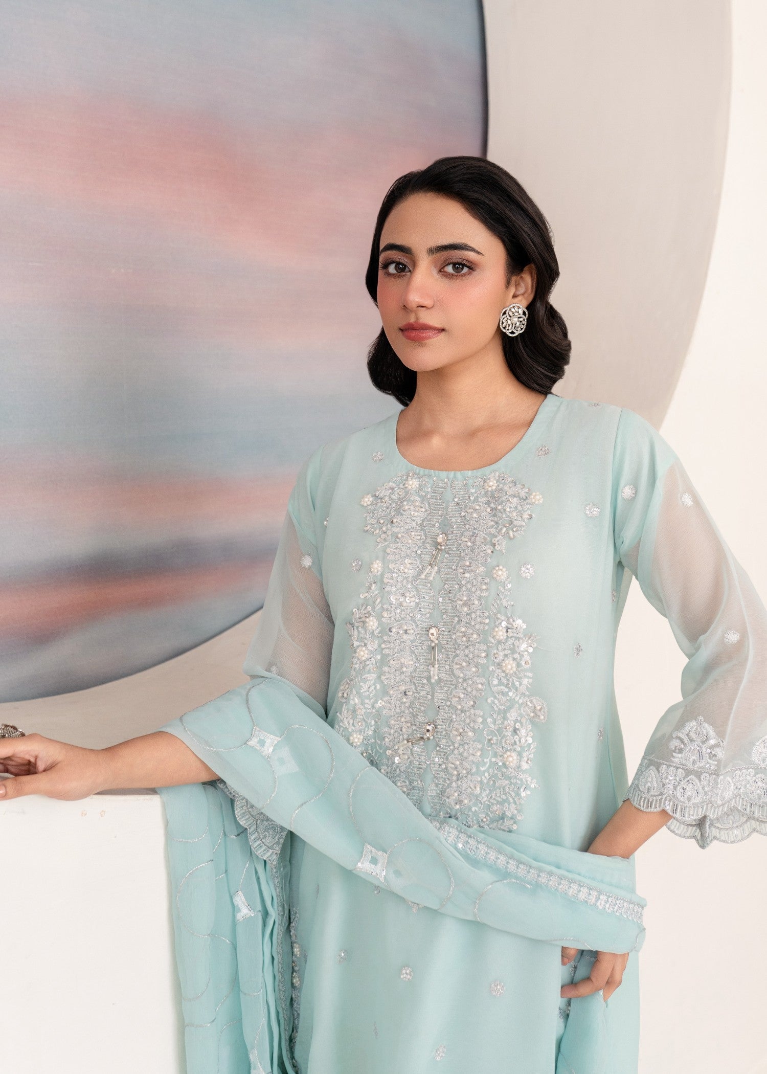 Four Season Boutique SHABNAM CHIFFON ICE BLUE Women 3pcs