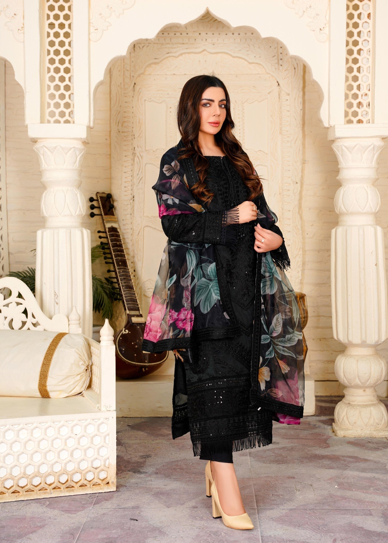 Khubsurat 3307 KH OR NT Black Embroidery Women 3pcs