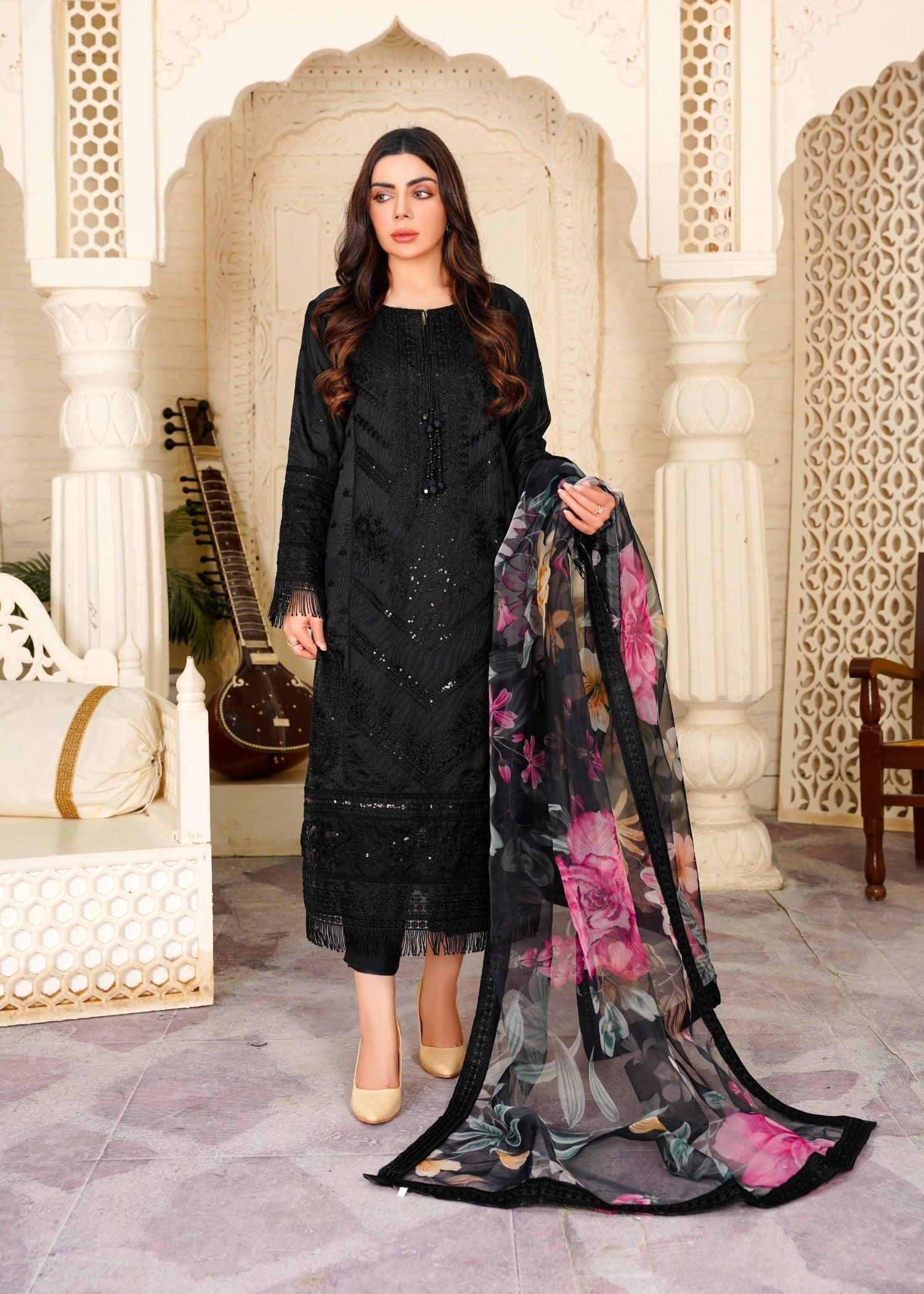Khubsurat 3307 KH OR NT Black Embroidery Women 3pcs