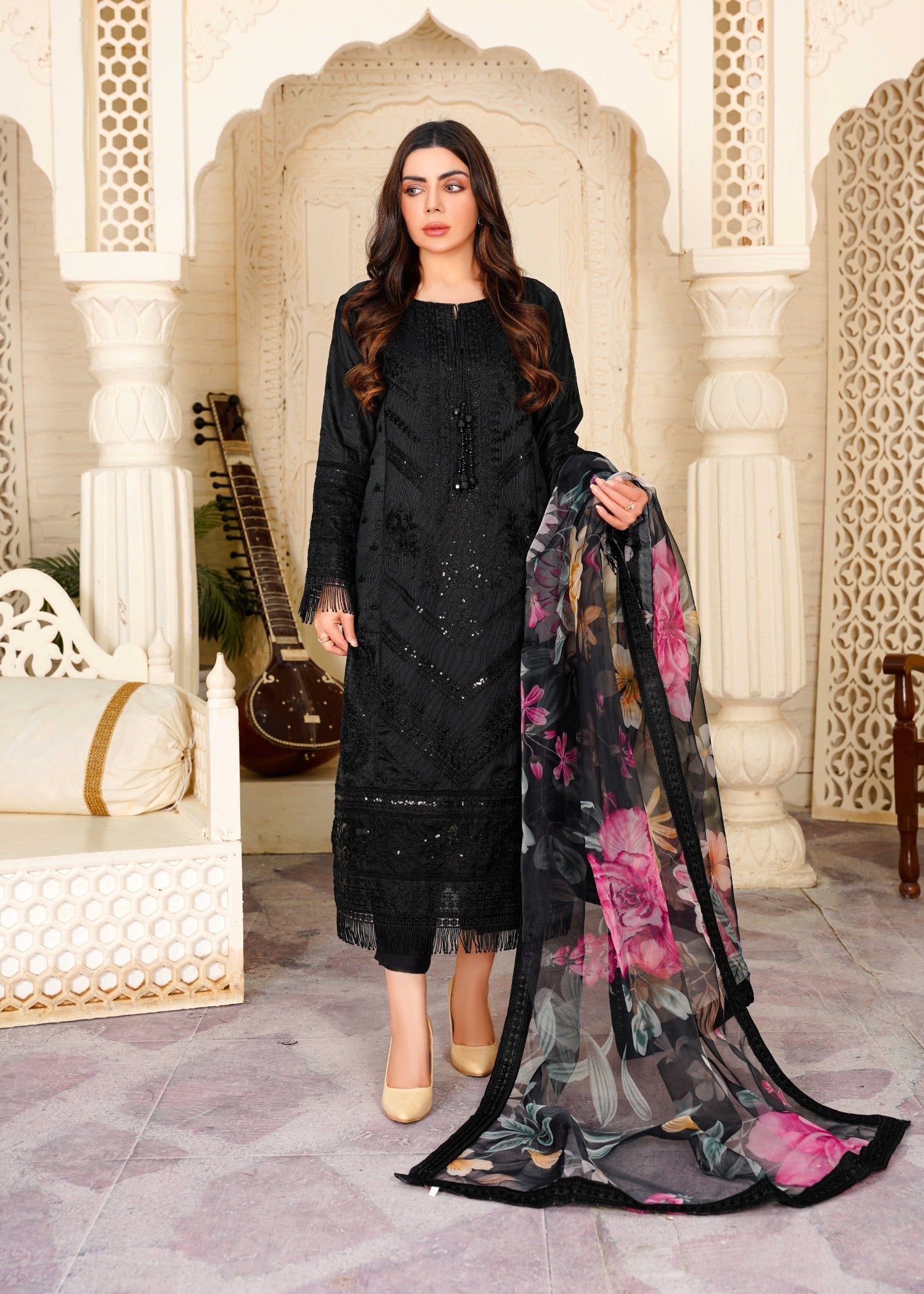 Khubsurat 3307 KH OR NT Black Embroidery Women 3pcs
