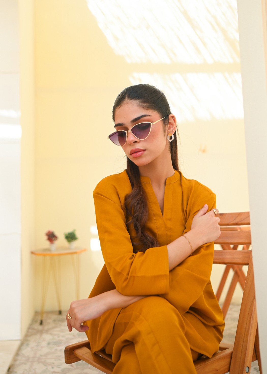 Zauk Mustard Two Piece Dress Women 2pcs