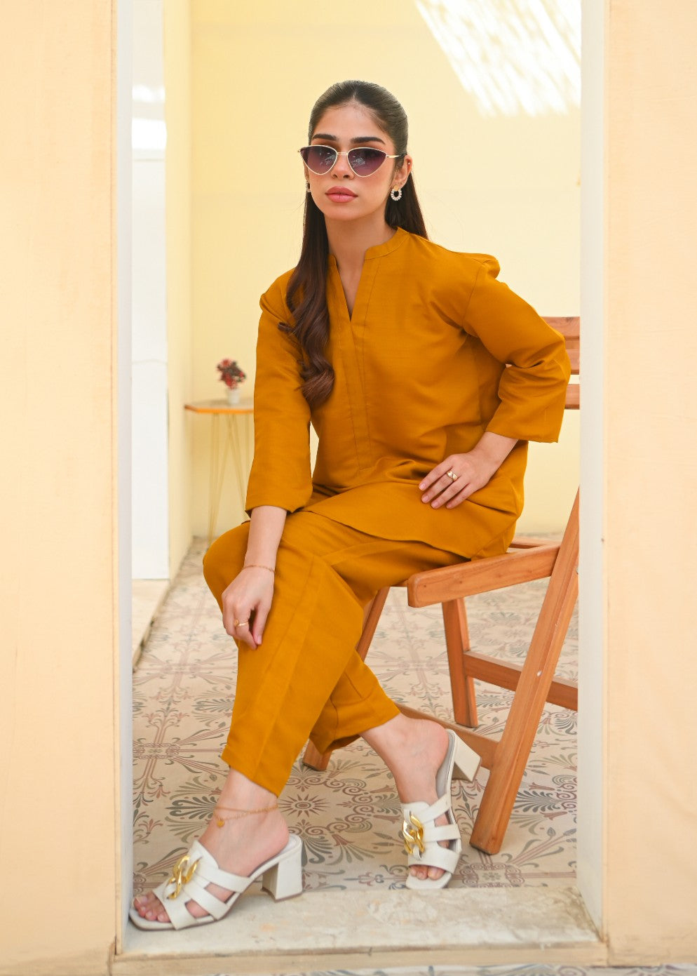 Zauk Mustard Two Piece Dress Women 2pcs