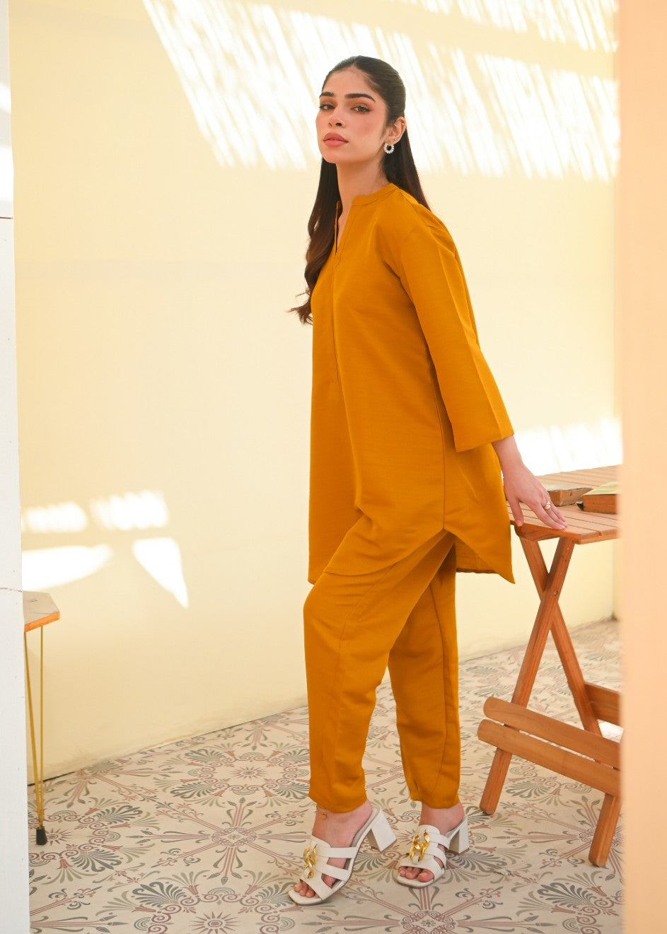 Zauk Mustard Two Piece Dress Women 2pcs