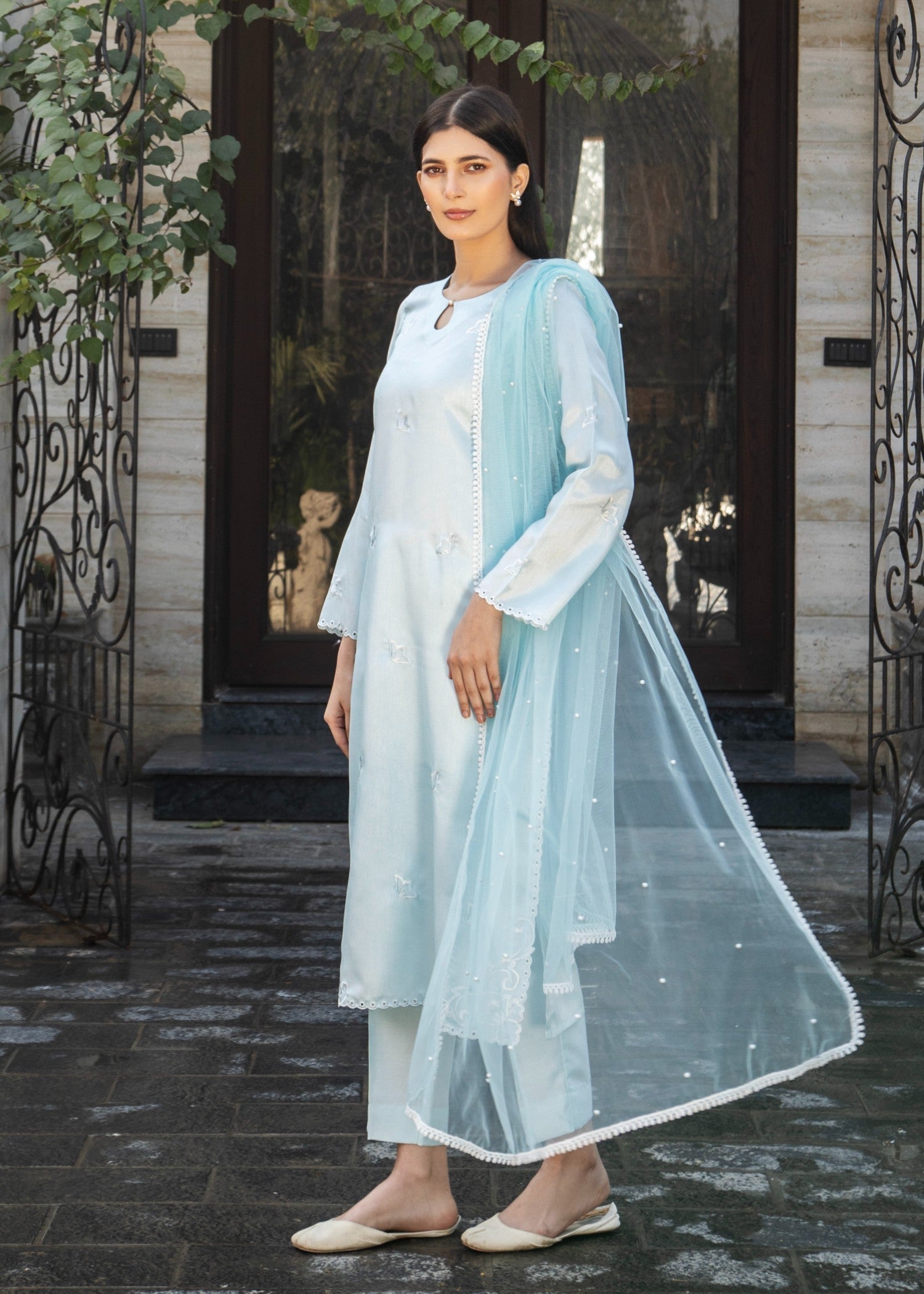 Naaz Couture Ice Blue Raw Silk Suit Women 3pcs