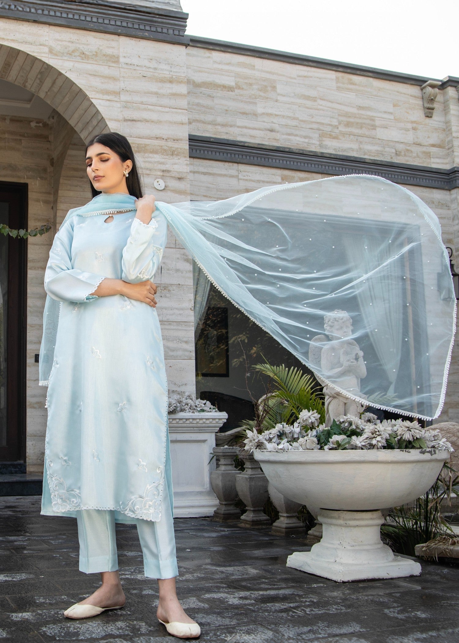 Naaz Couture Ice Blue Raw Silk Suit Women 3pcs
