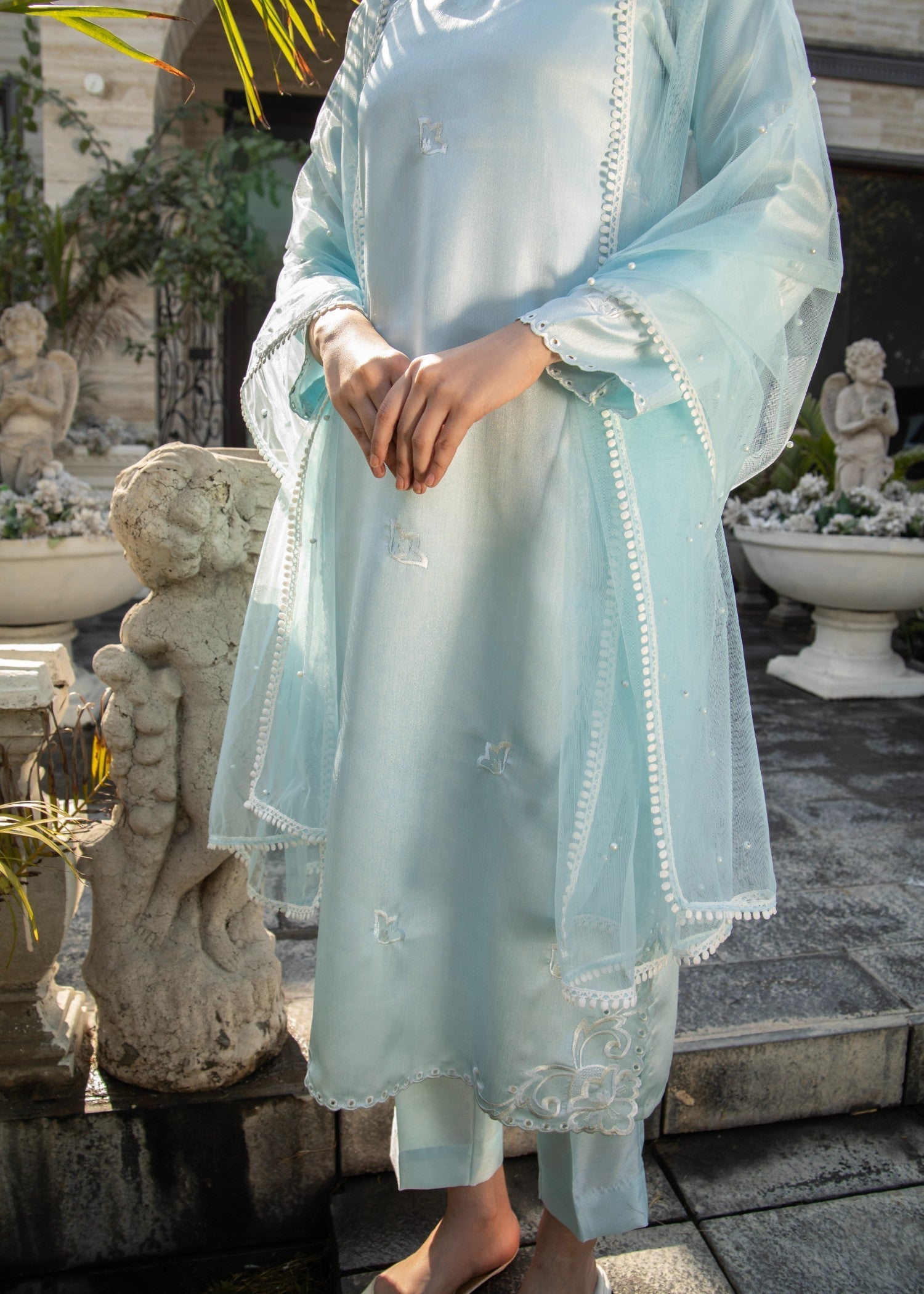 Naaz Couture Ice Blue Raw Silk Suit Women 3pcs