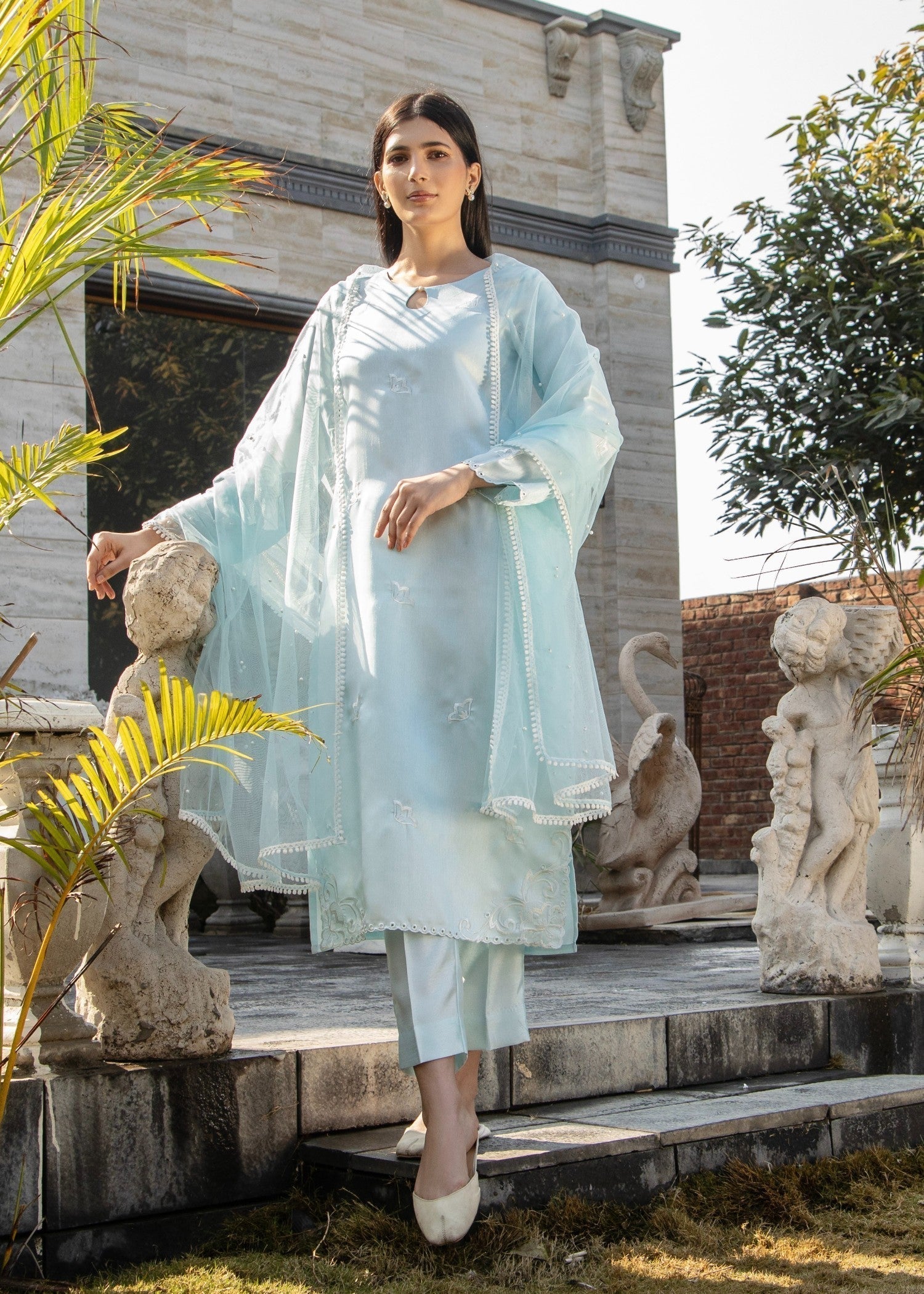 Naaz Couture Ice Blue Raw Silk Suit Women 3pcs