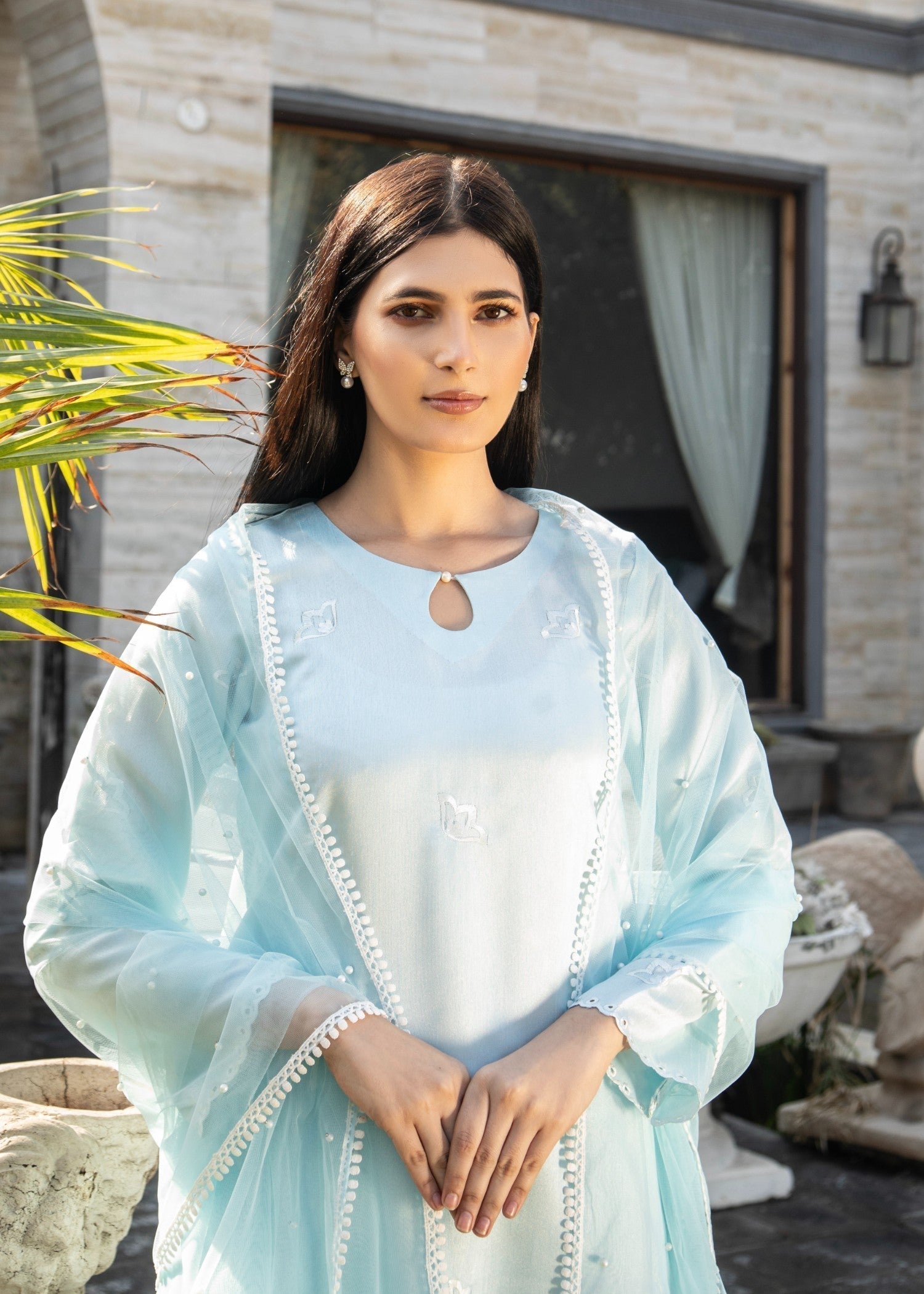 Naaz Couture Ice Blue Raw Silk Suit Women 3pcs