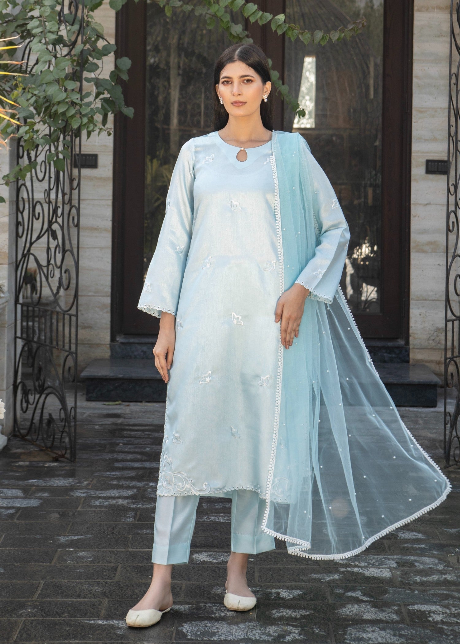Naaz Couture Ice Blue Raw Silk Suit Women 3pcs