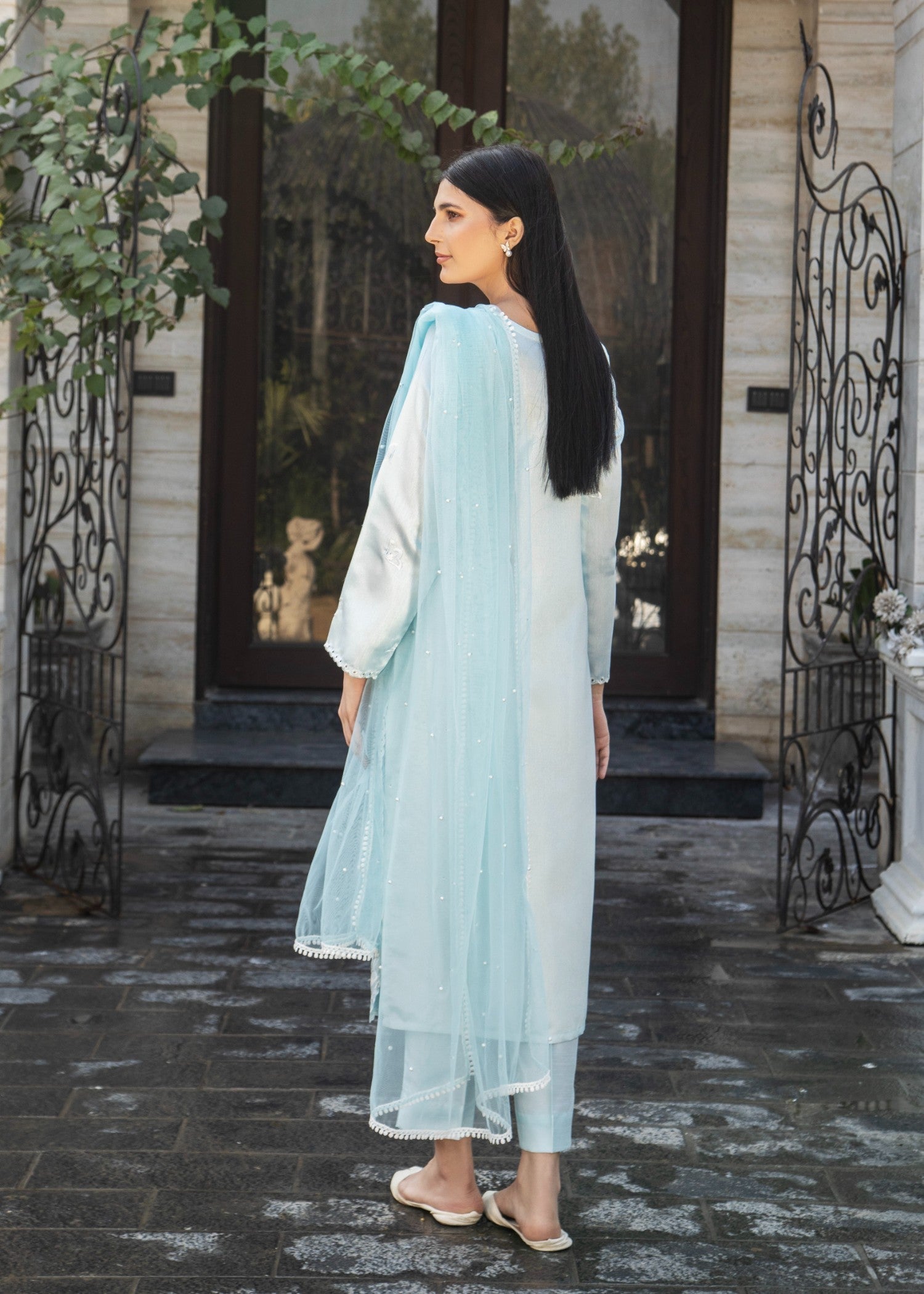 Naaz Couture Ice Blue Raw Silk Suit Women 3pcs