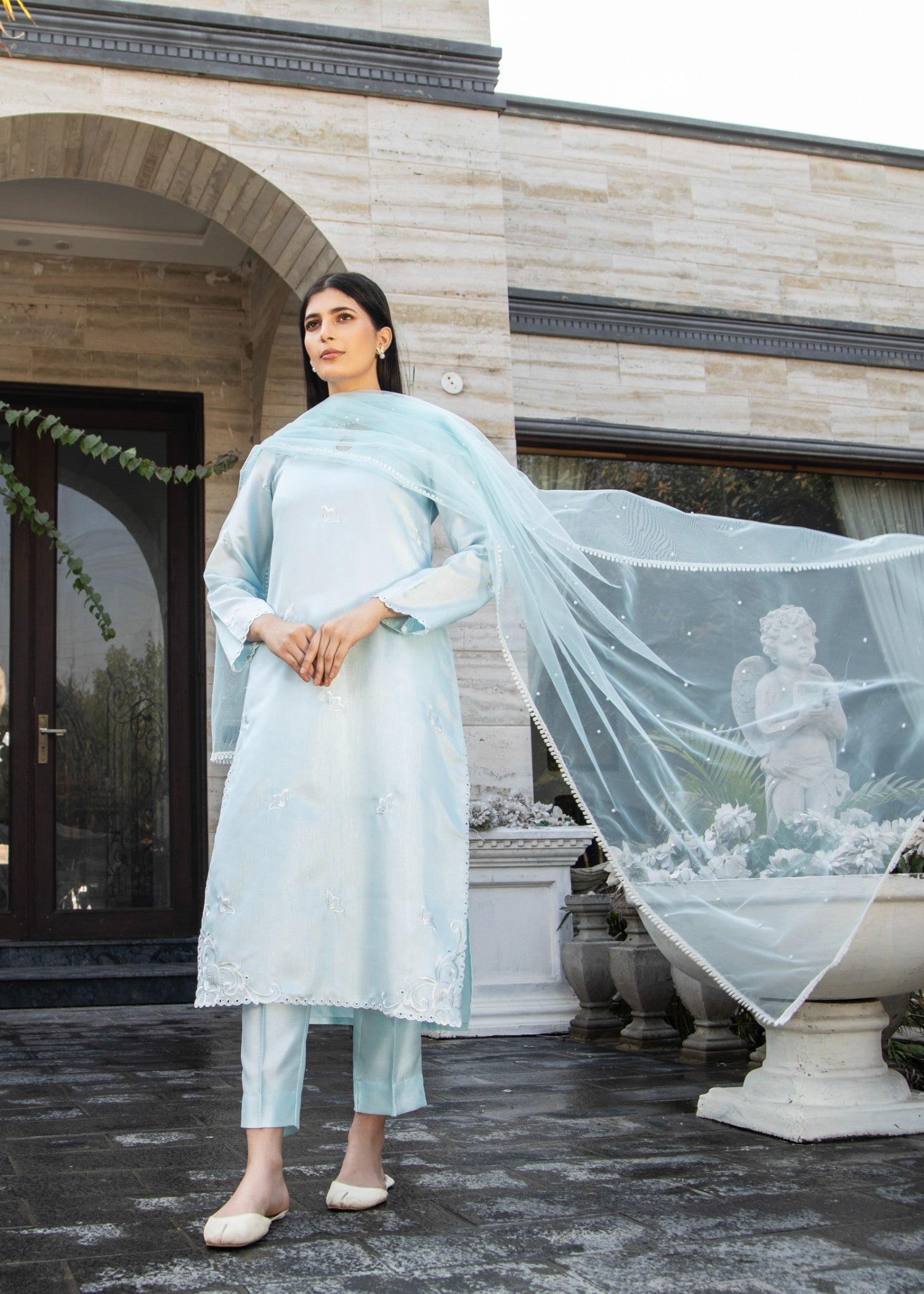 Naaz Couture Ice Blue Raw Silk Suit Women 3pcs