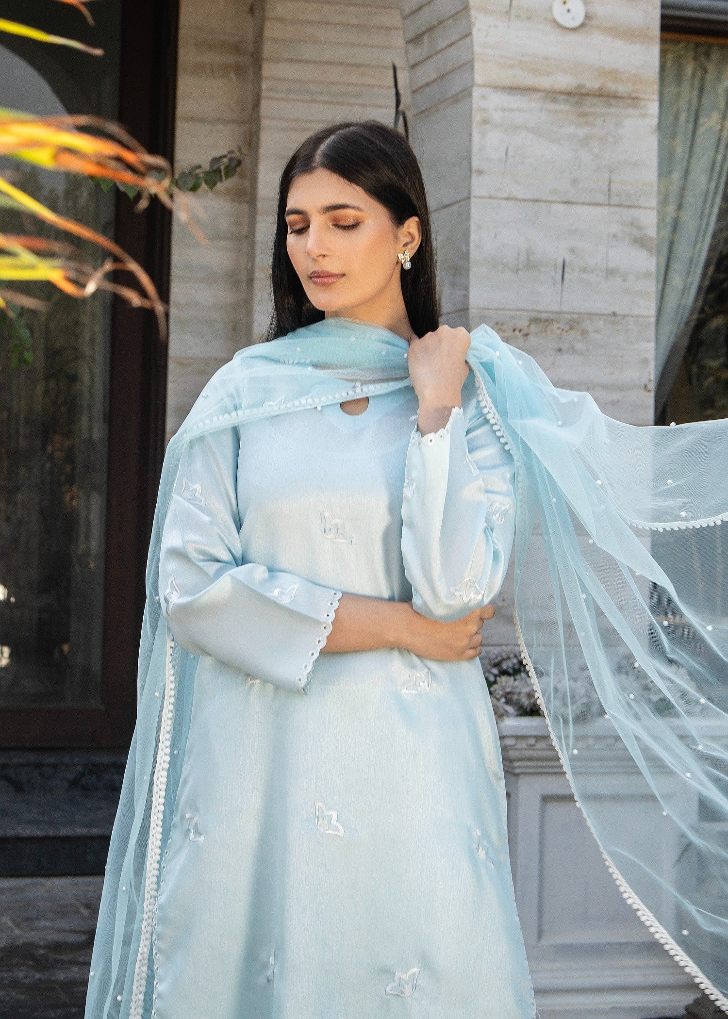 Naaz Couture Ice Blue Raw Silk Suit Women 3pcs