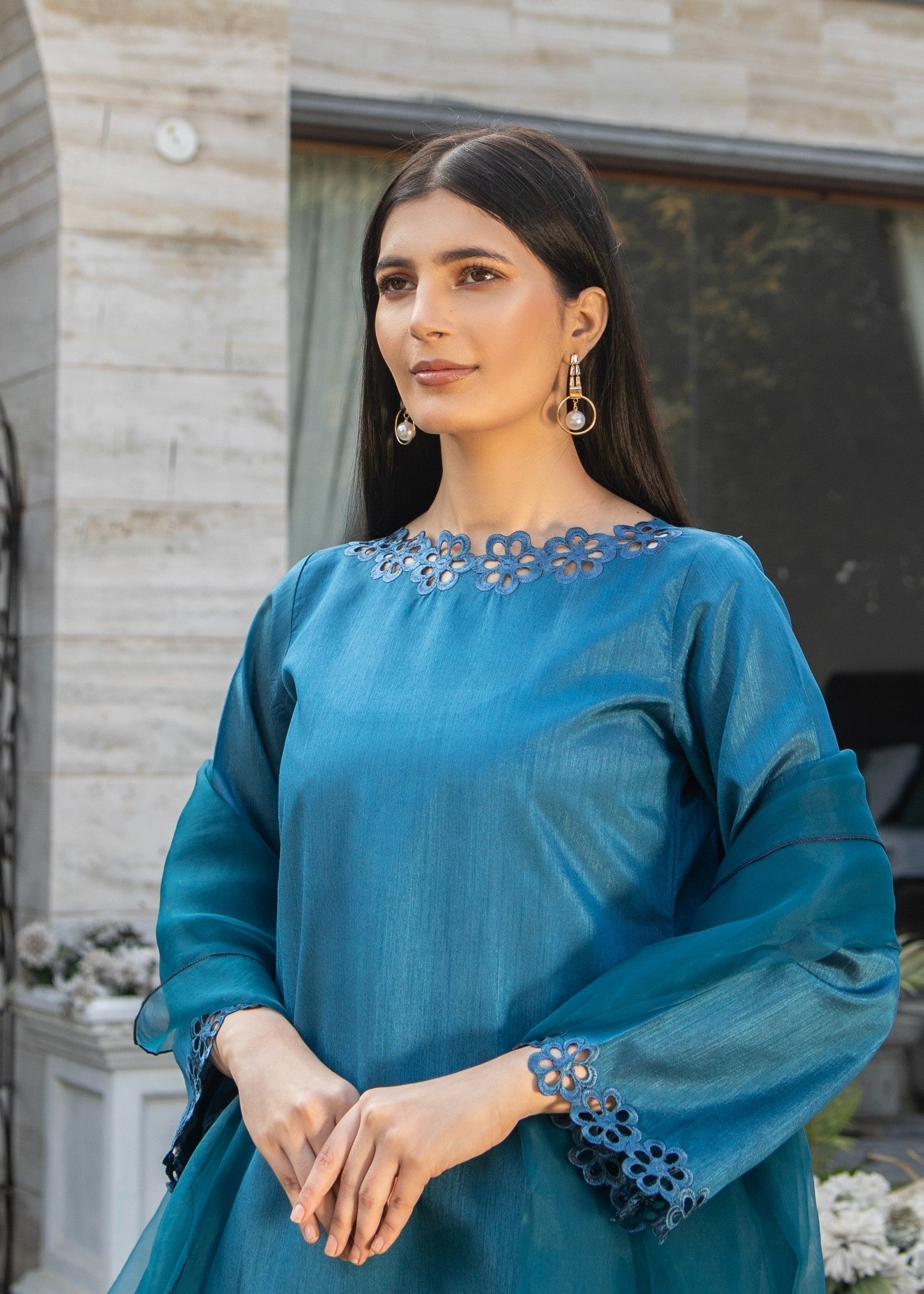 Naaz Couture Teal Raw Silk Suit Women 3pcs