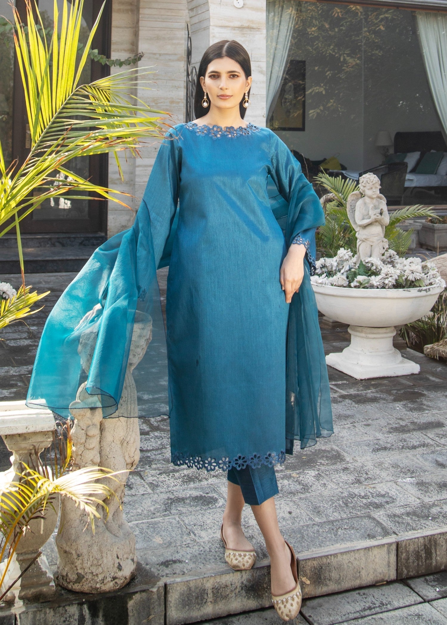 Naaz Couture Teal Raw Silk Suit Women 3pcs