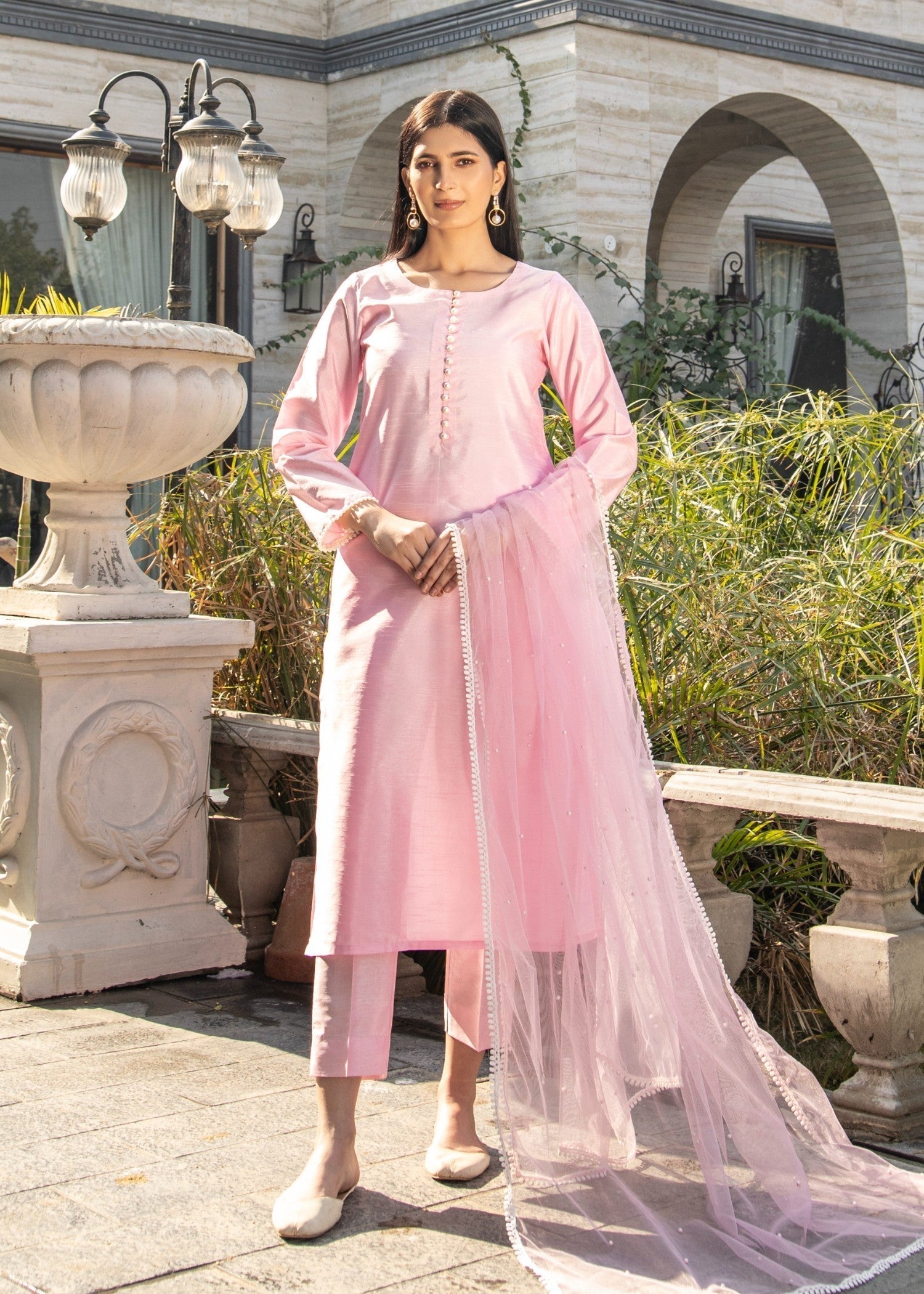 Naaz Couture Pastel Pink Raw Silk Suit Women 3pcs
