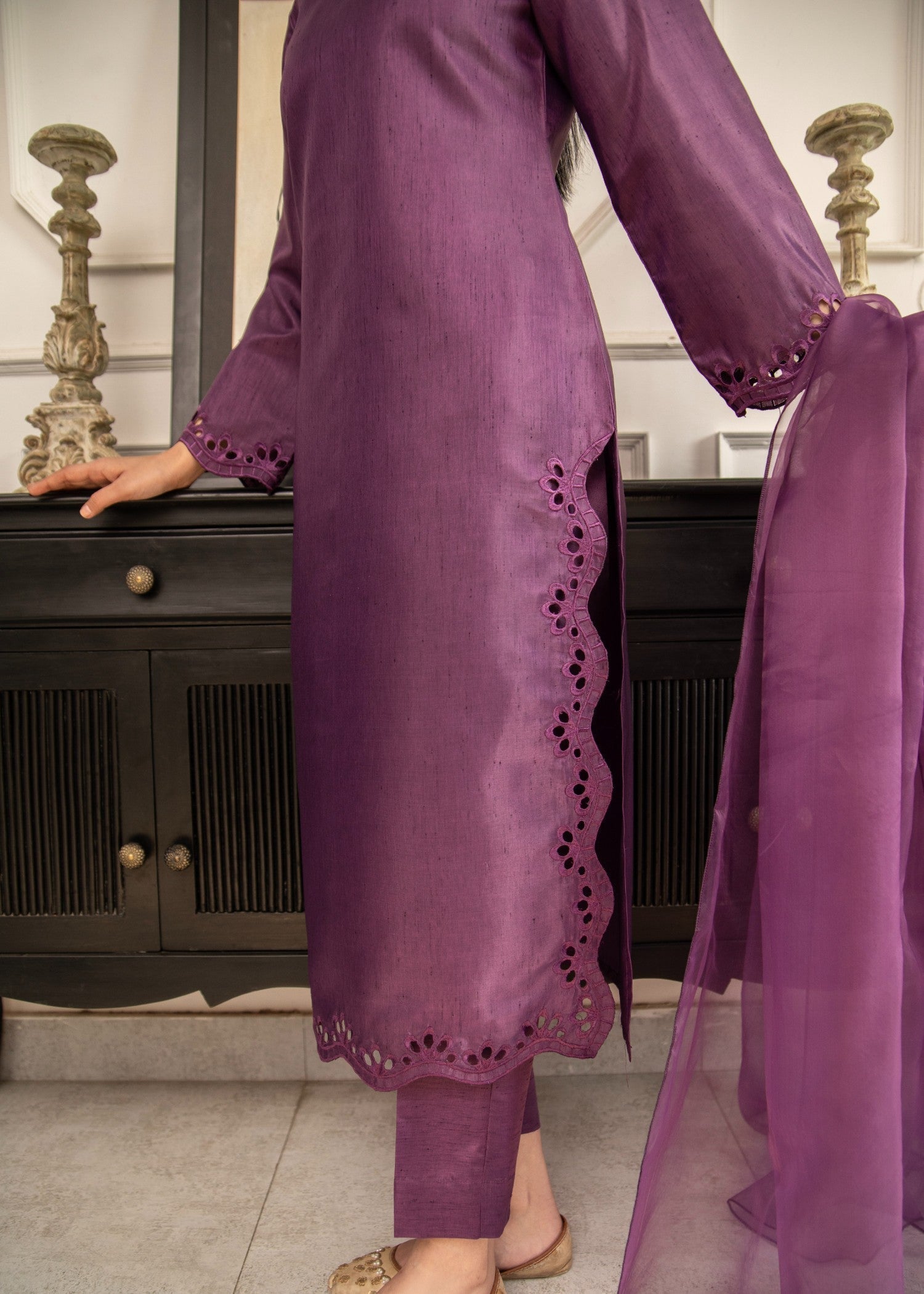 Naaz Couture Dark Purple Raw Silk Suit Women 3pcs