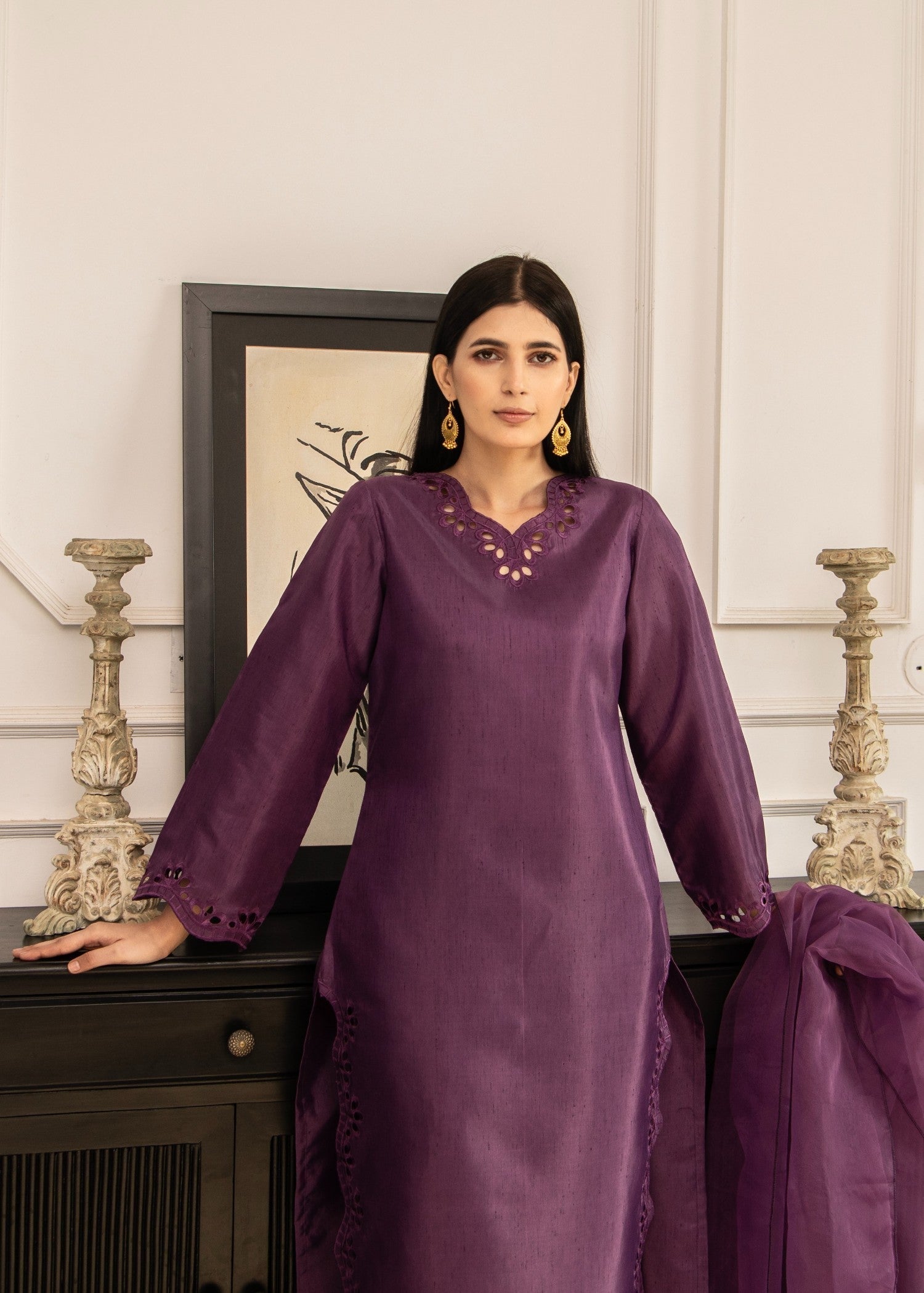 Naaz Couture Dark Purple Raw Silk Suit Women 3pcs
